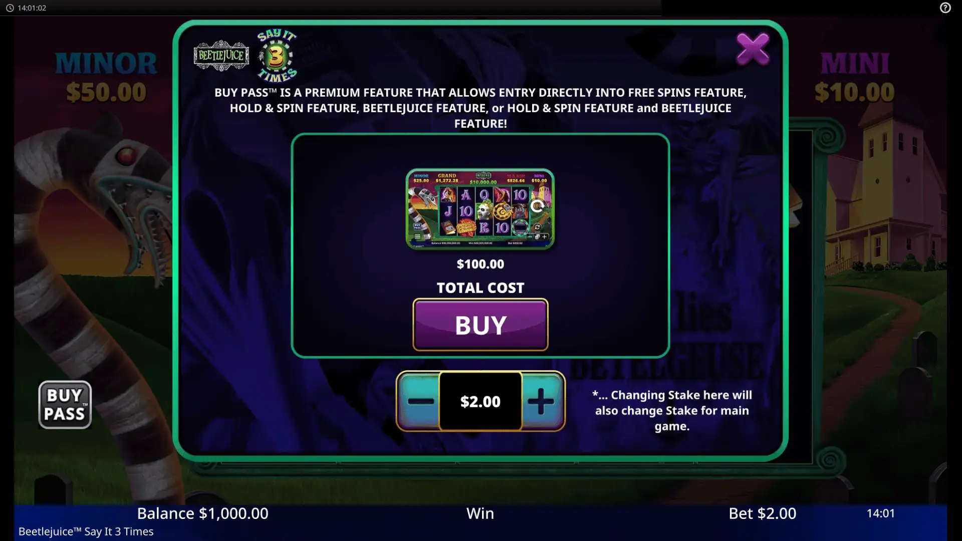 Beetlejuice Say It 3 Times bonus buy menu