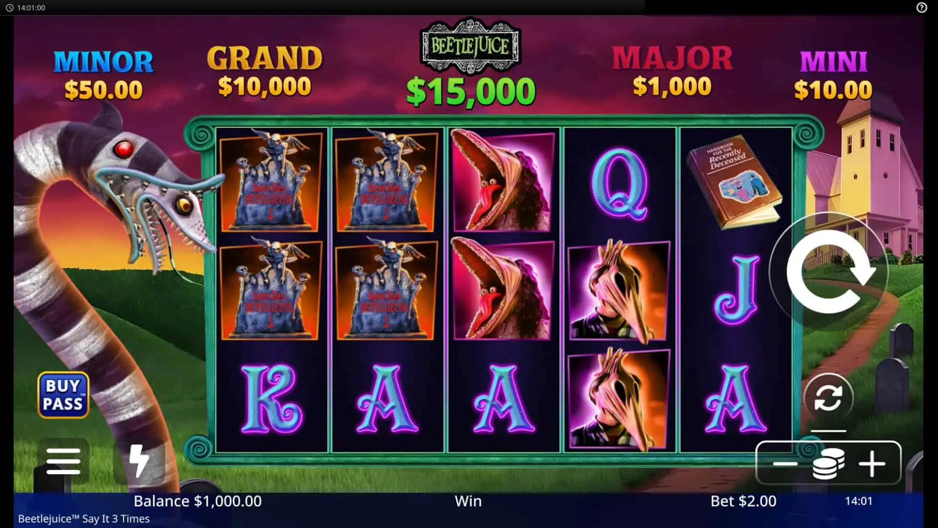 Beetlejuice Say It 3 Times slot gameplay reels