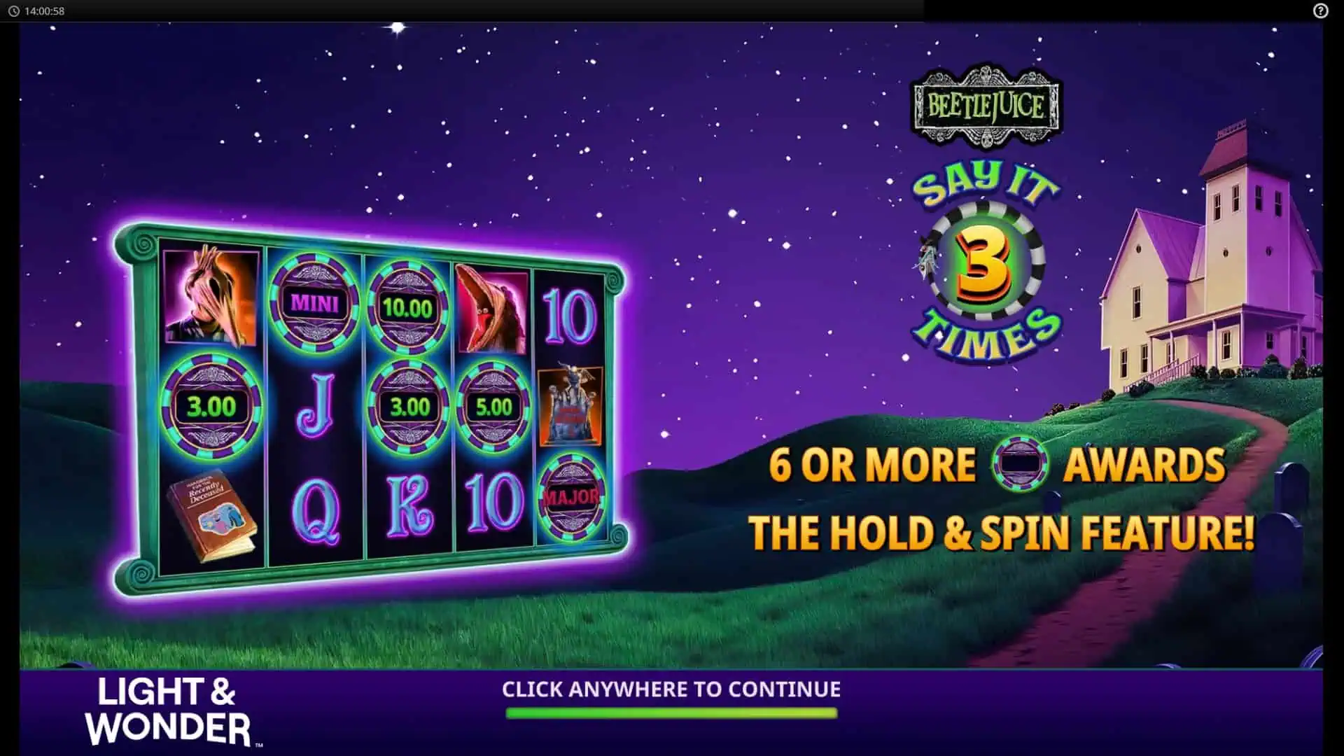 Beetlejuice Say It 3 Times slot intro screen