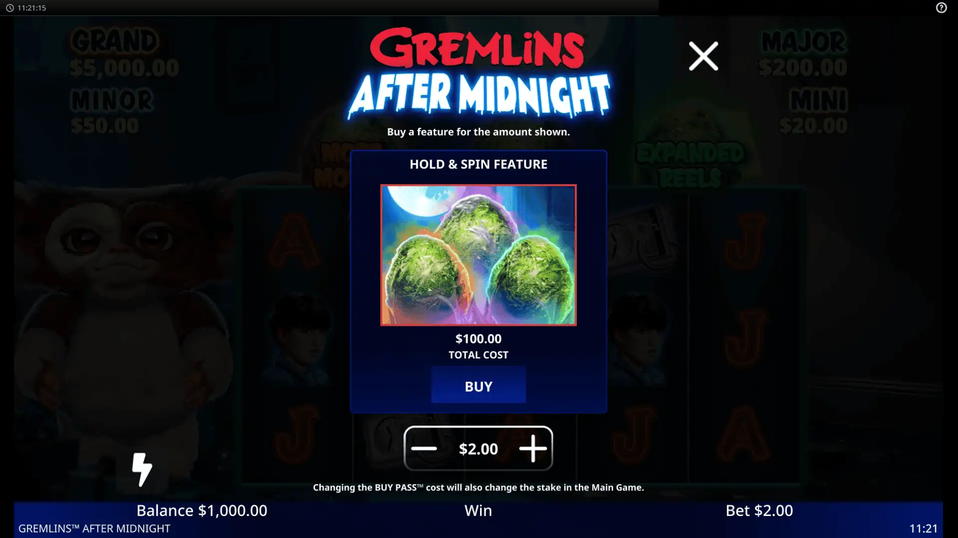 Gremlins After Midnight bonus buy menu