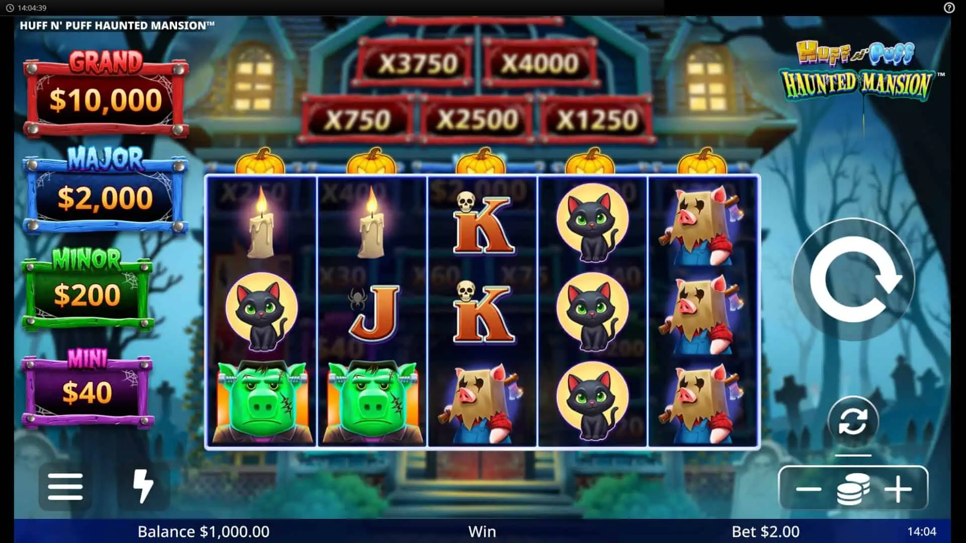 Huff N&rsquo; Puff Haunted Mansion slot gameplay reels