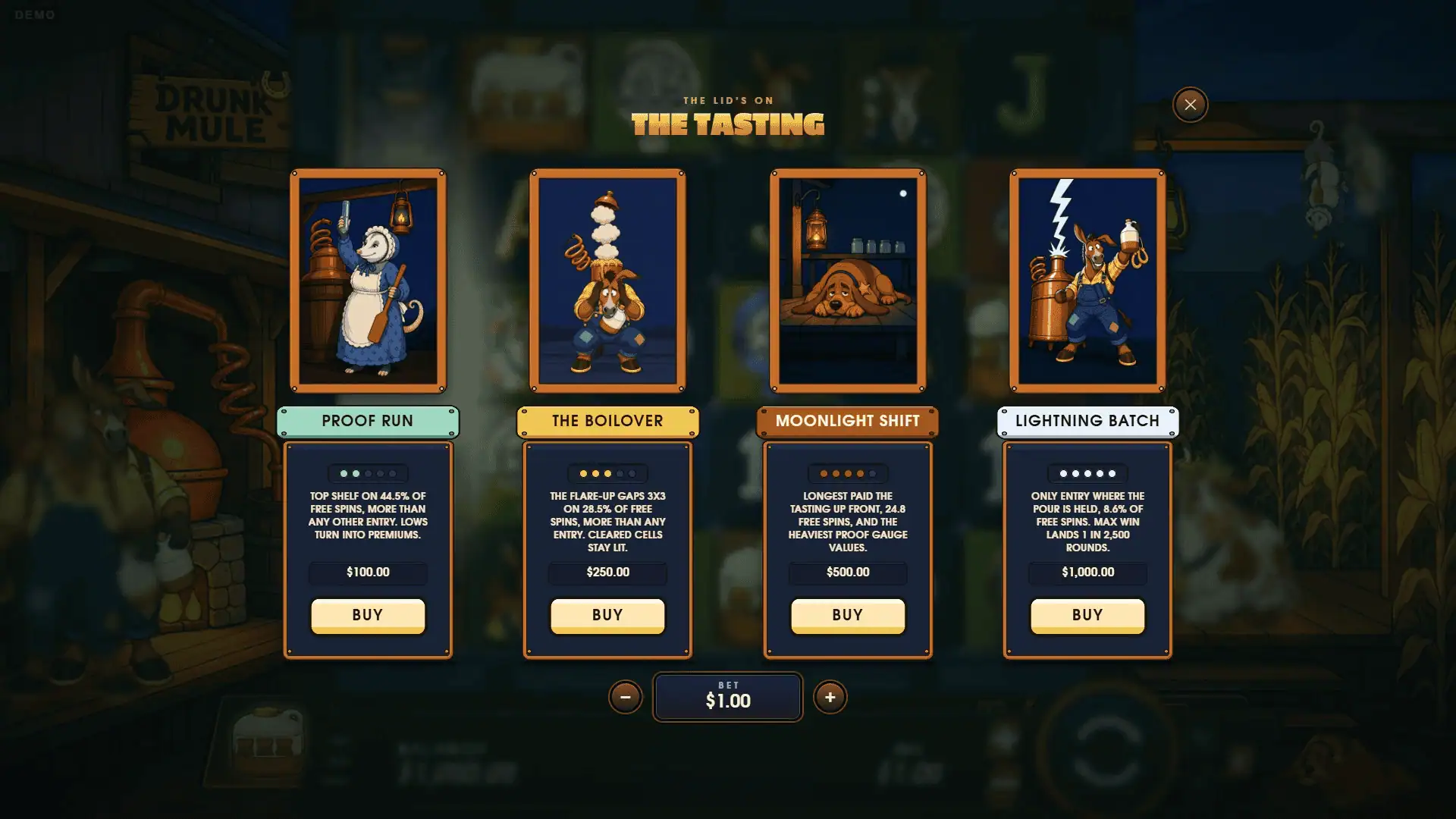 Drunk Mule bonus buy menu