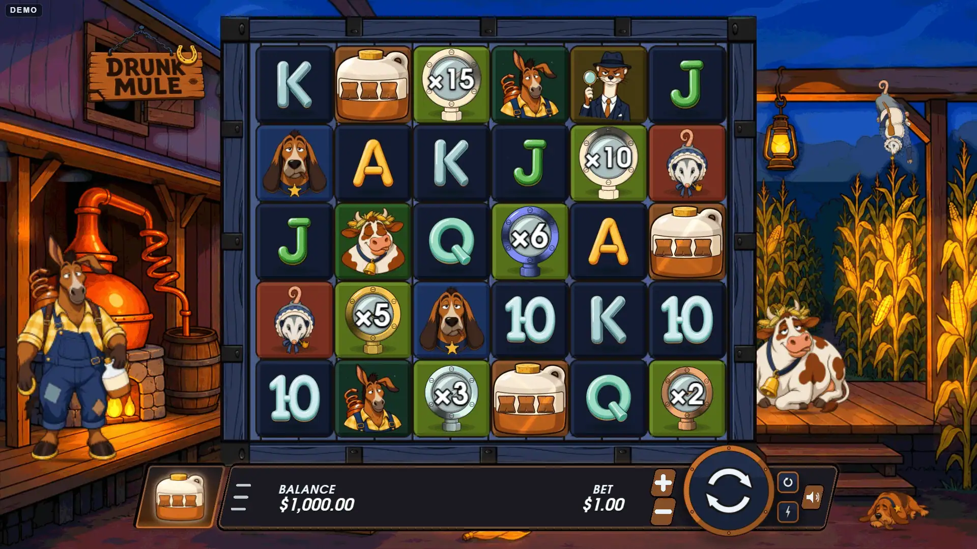Drunk Mule slot gameplay reels