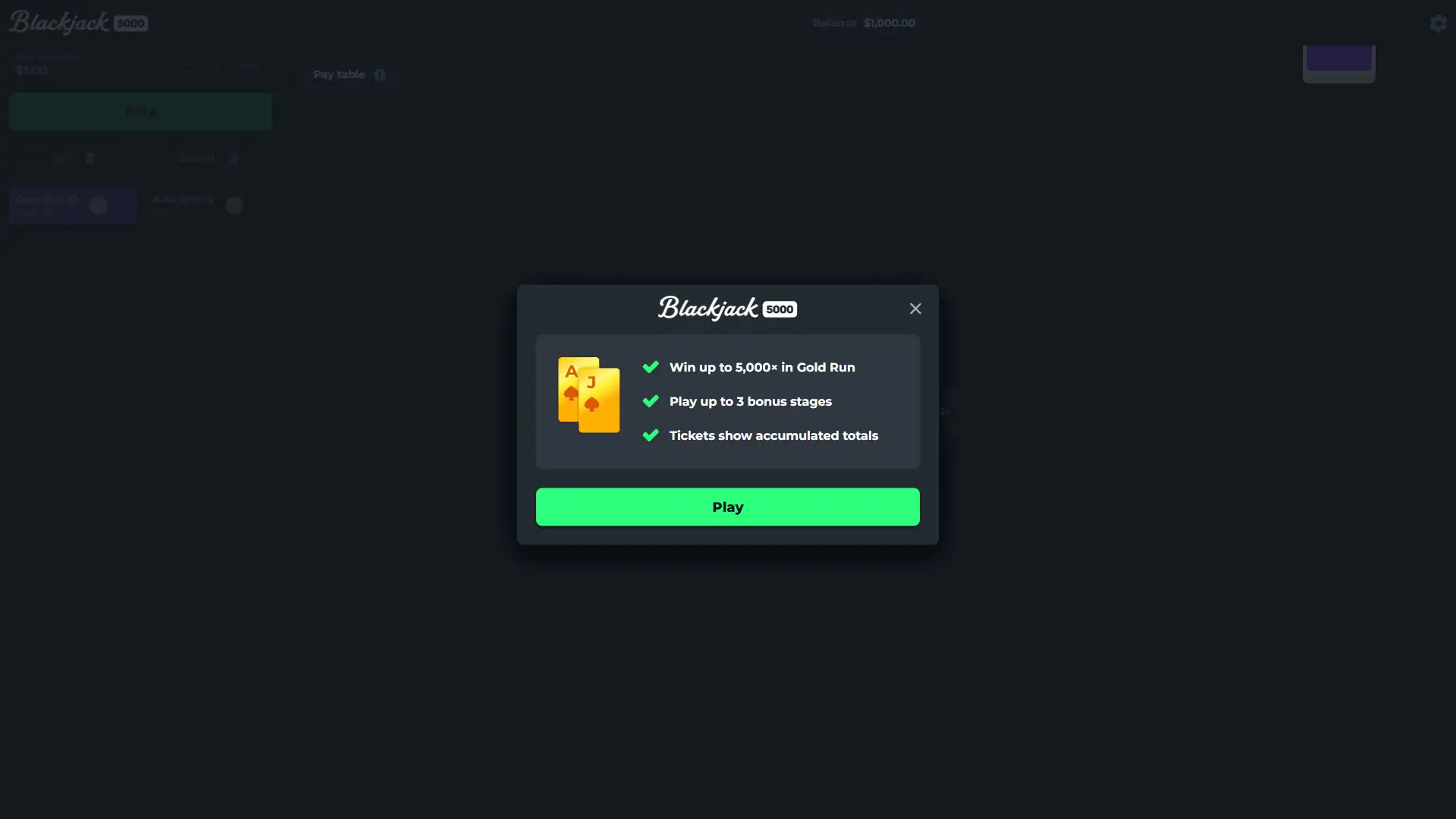 Blackjack 5000 slot intro screen