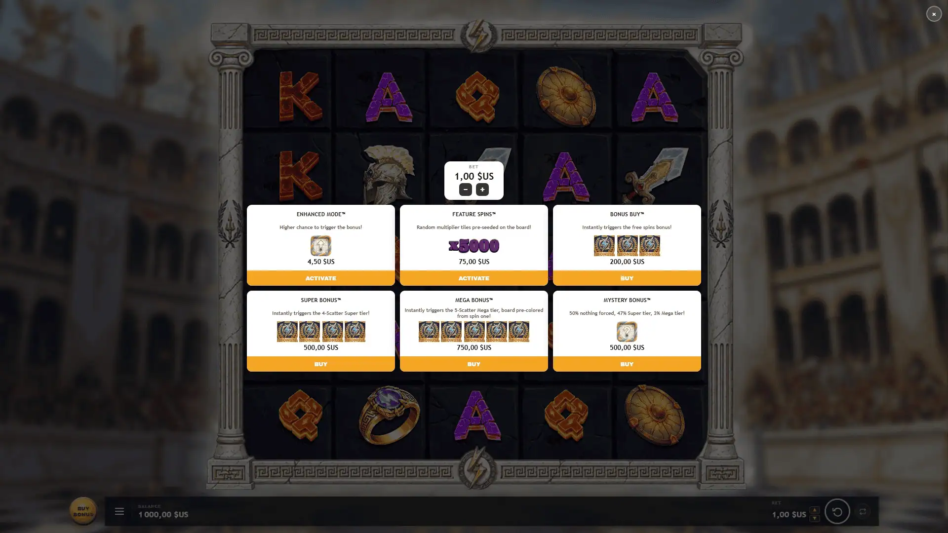 Heavens Unleashed bonus buy menu