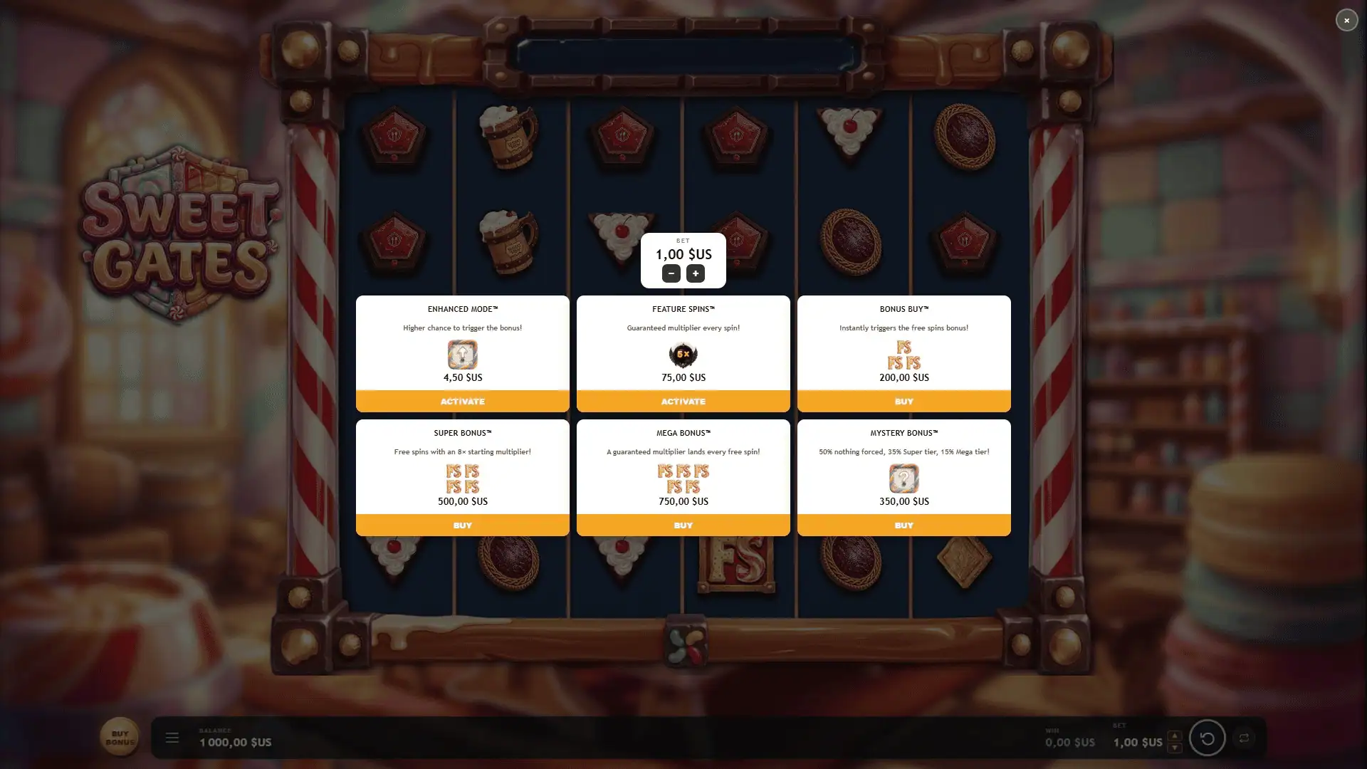 Sweet Gates bonus buy menu
