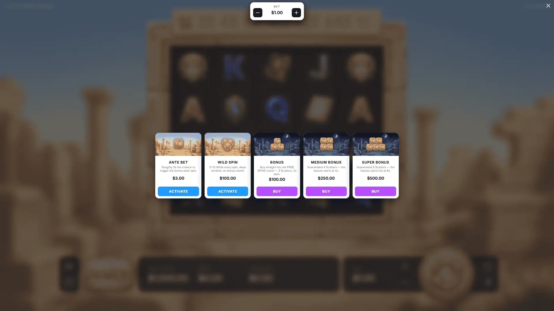 Temple Ruins bonus buy menu