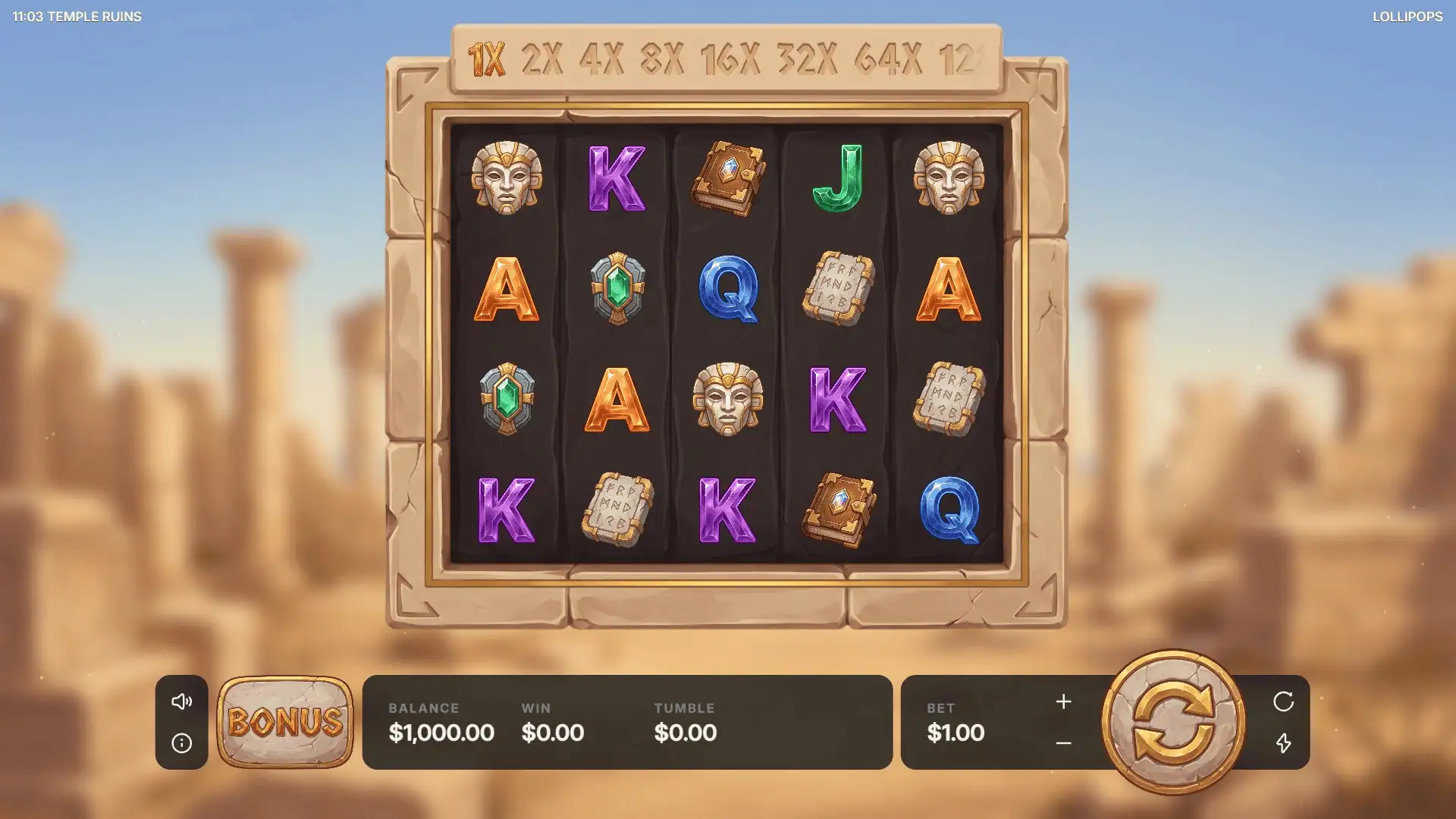 Temple Ruins slot gameplay reels