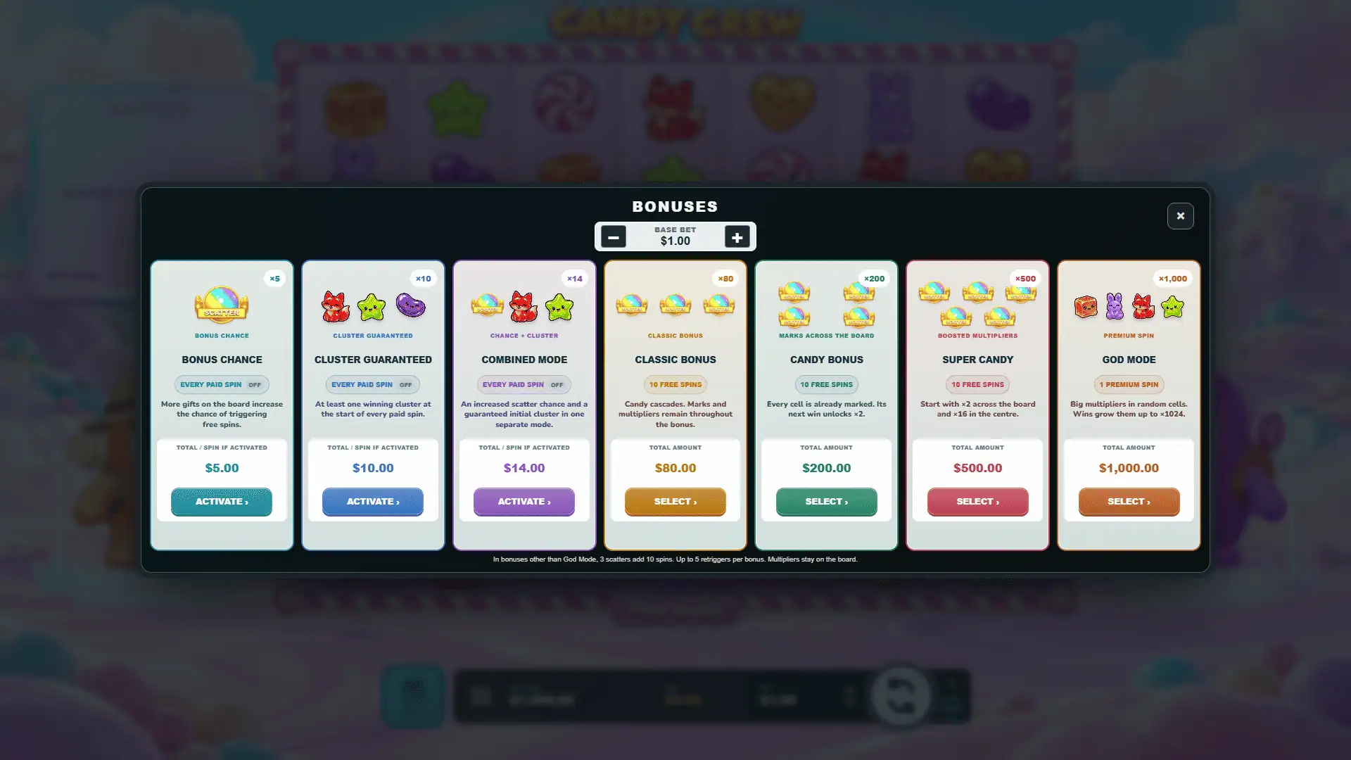 Candy Crew bonus buy menu