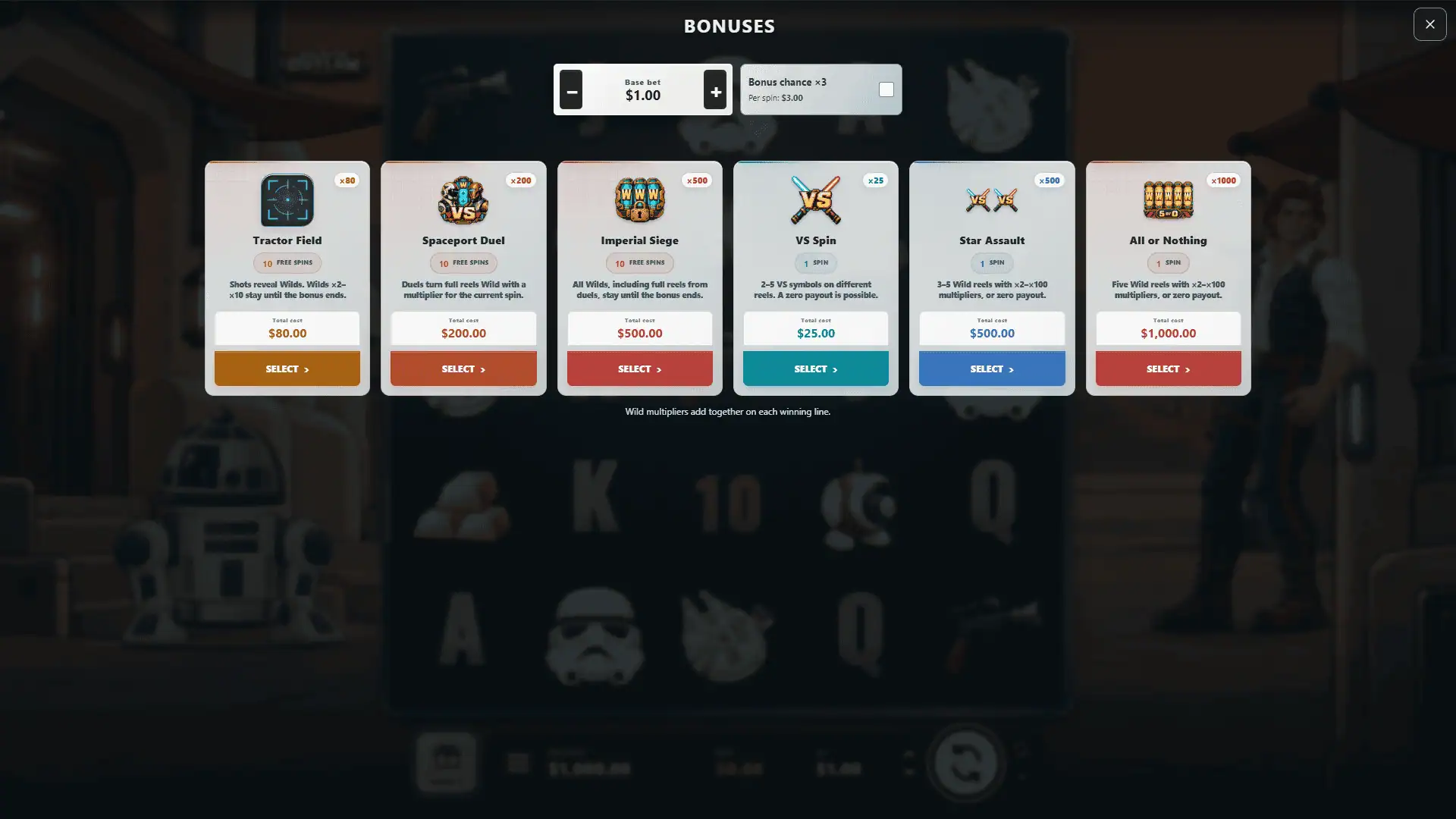 Galactic Outlaw bonus buy menu