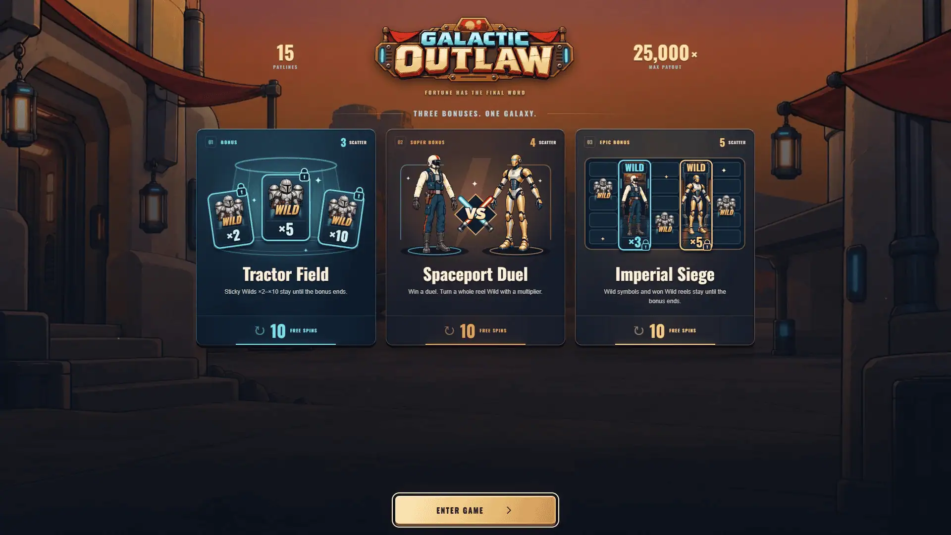 Galactic Outlaw slot intro screen