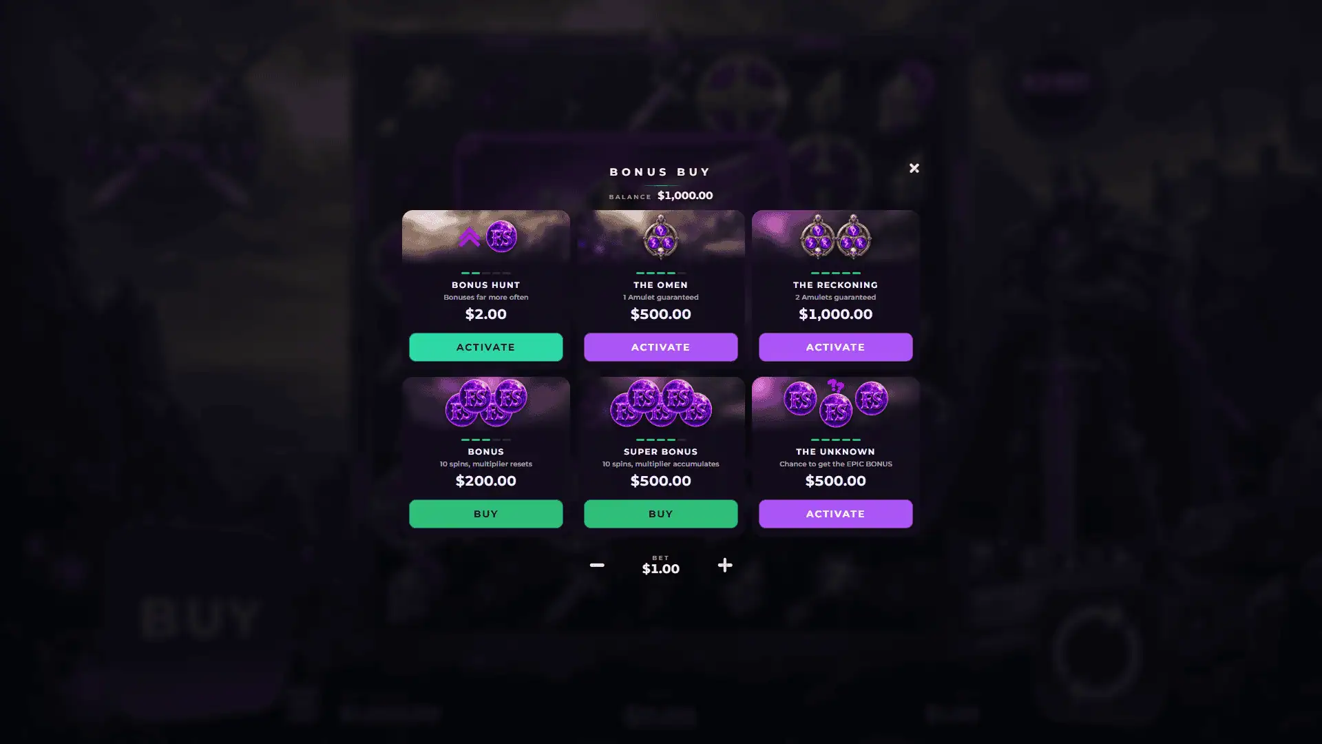 Dead Fantasy bonus buy menu
