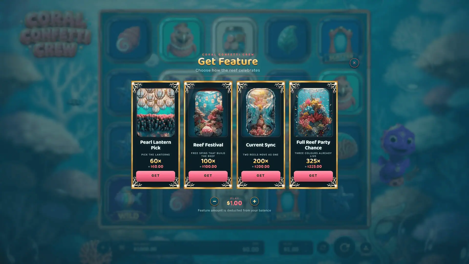 Coral Confetti Crew bonus buy menu