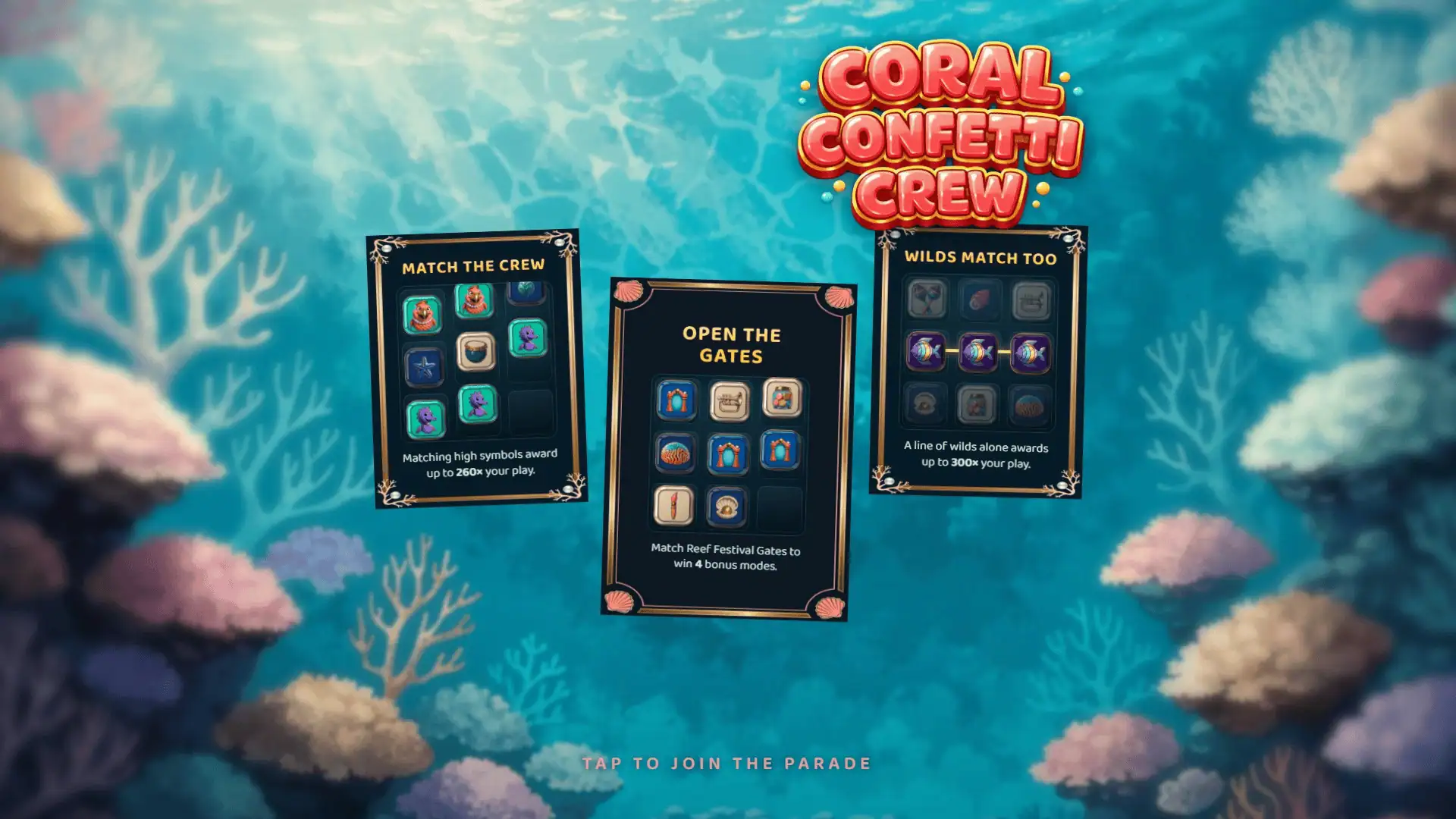 Coral Confetti Crew slot intro screen