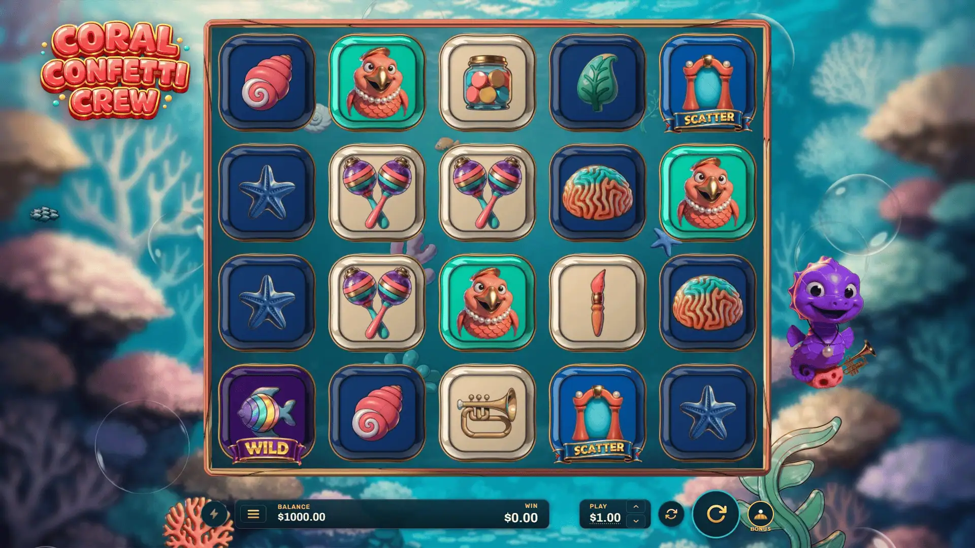 Coral Confetti Crew slot gameplay reels
