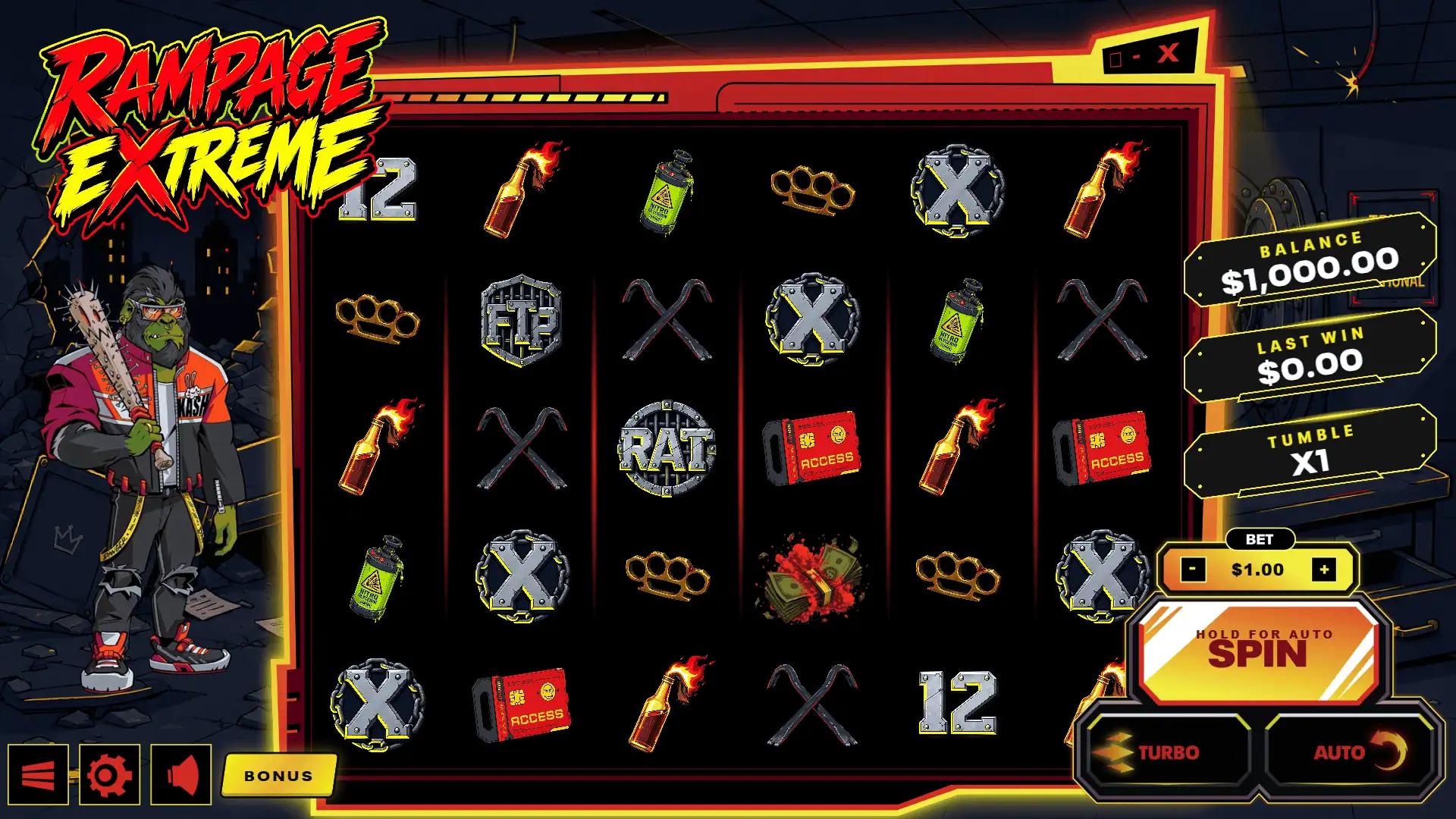 Rampage Extreme slot gameplay reels