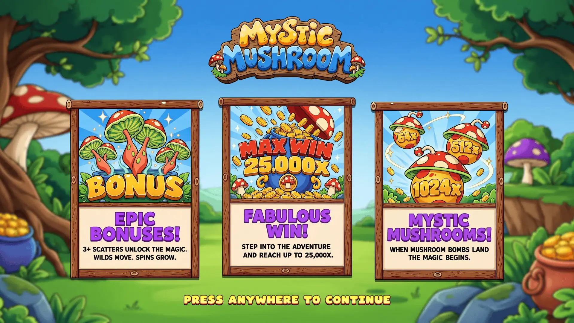 Mystic Mushroom slot intro screen