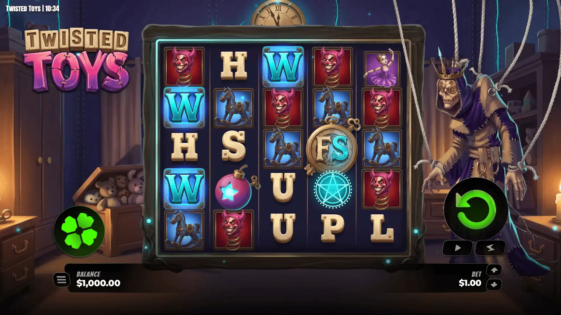 Twisted Toys slot gameplay reels