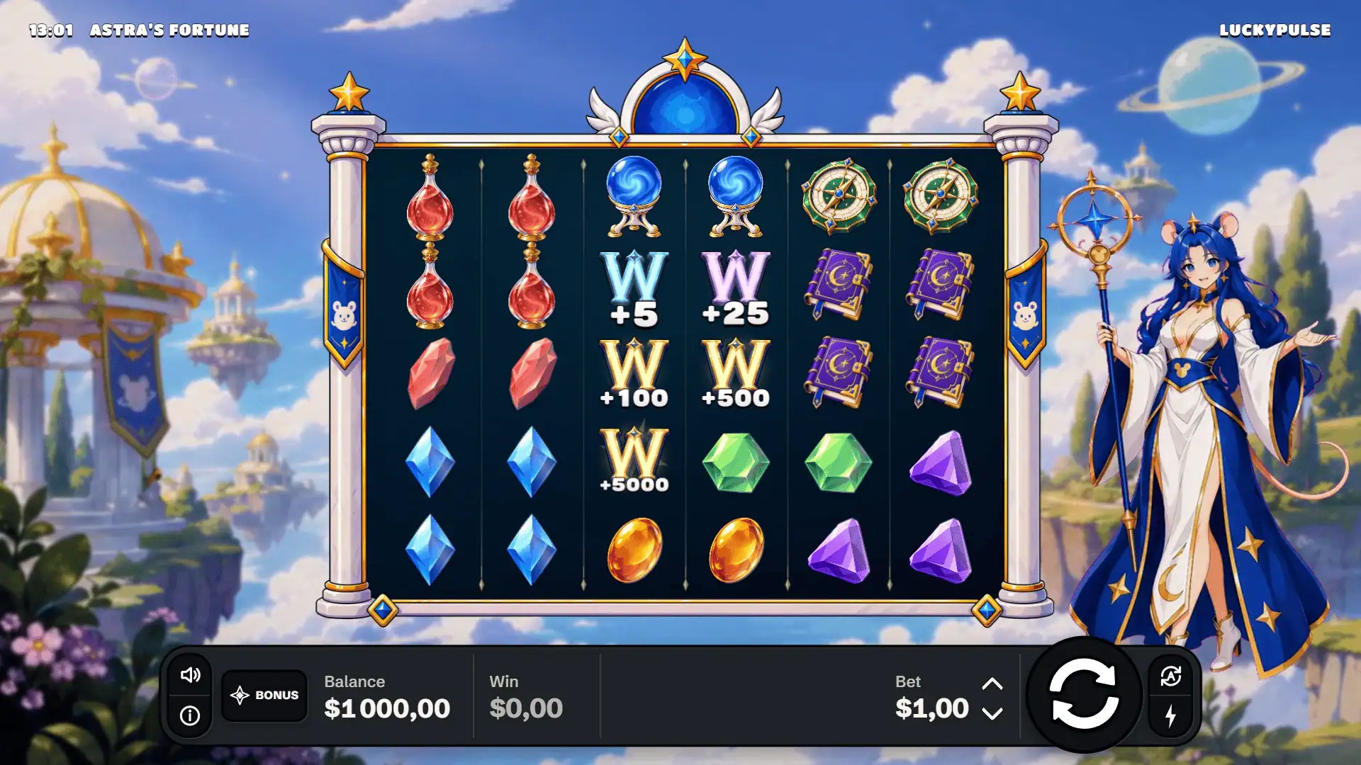 Astras Fortune slot gameplay reels