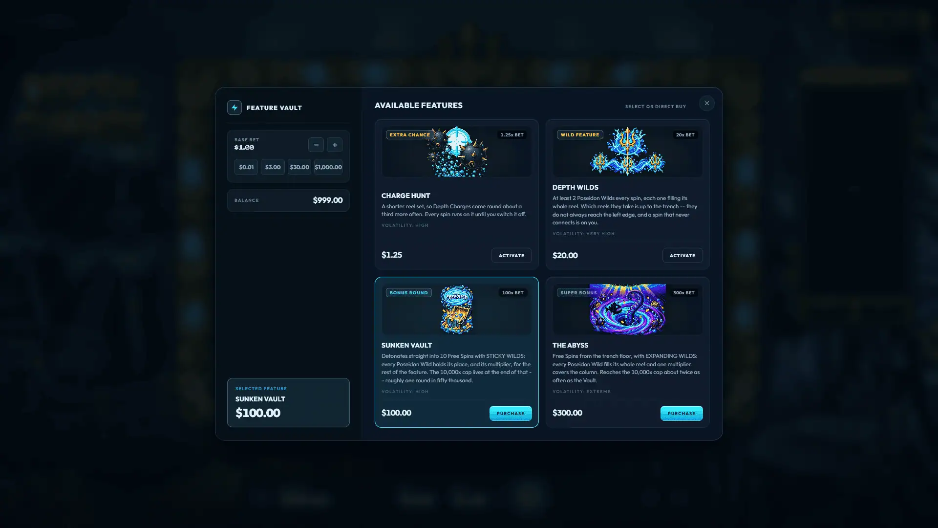 Depth Charge bonus buy menu