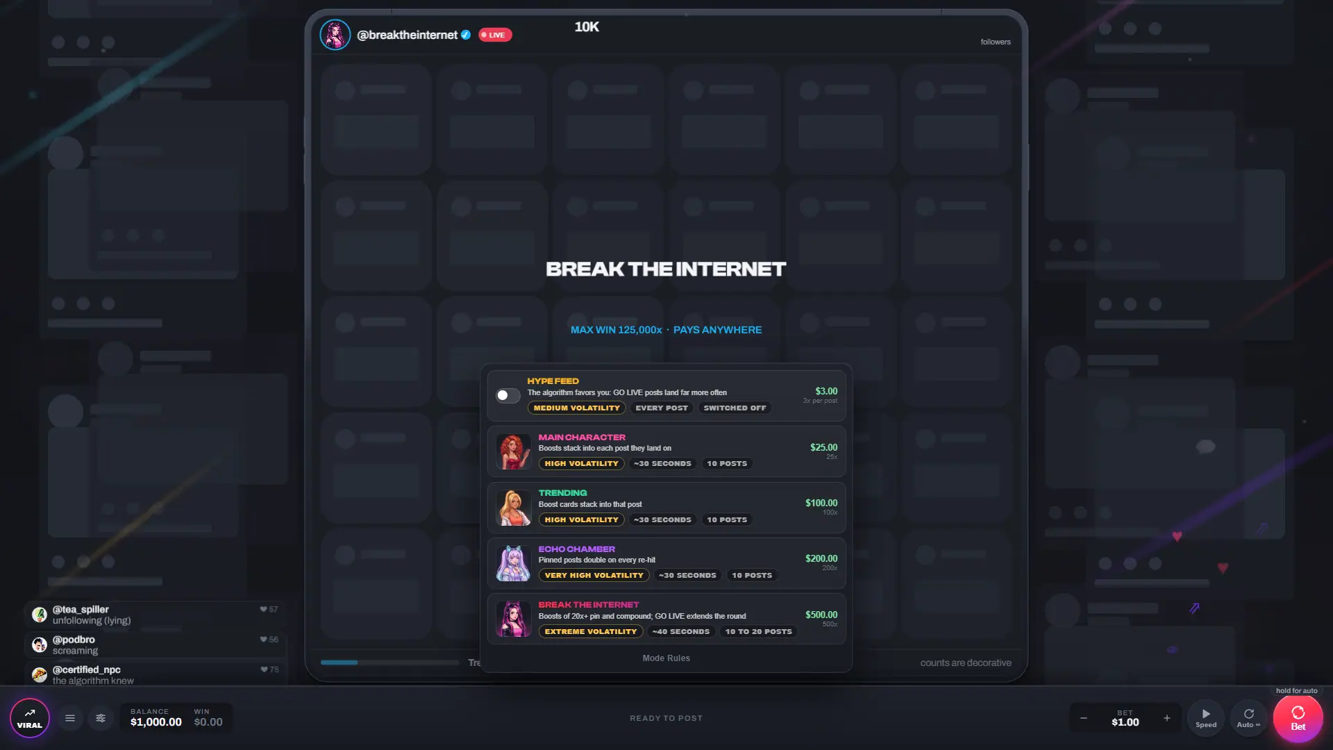 Break the Internet bonus buy menu