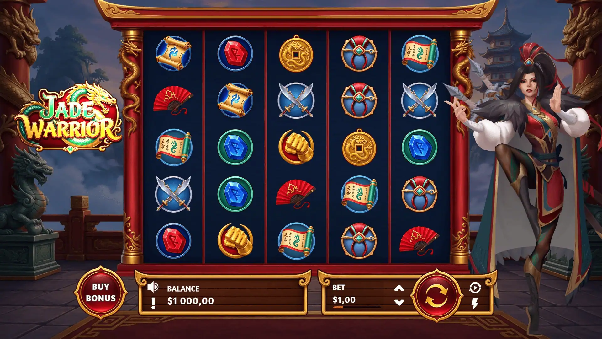 Jade Warrior slot gameplay reels