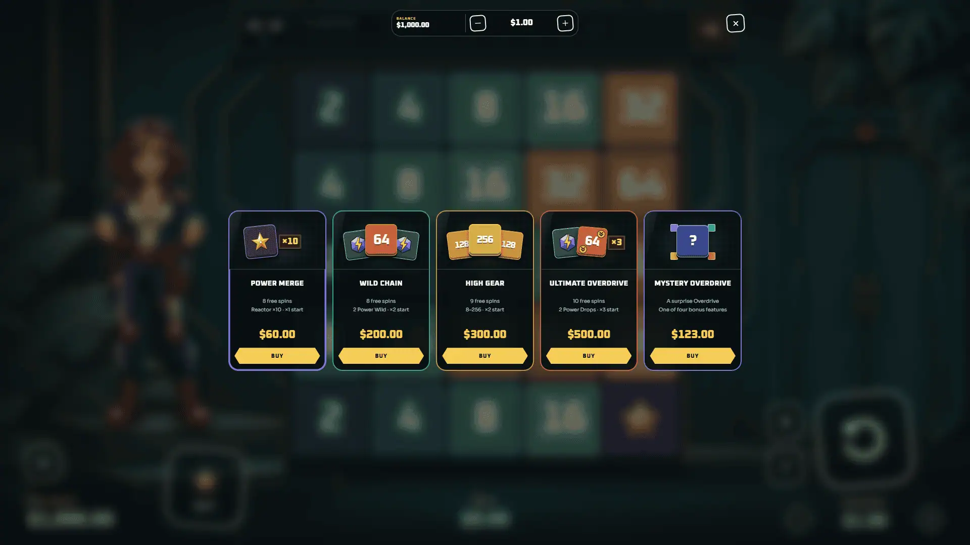 2048 Overdrive bonus buy menu