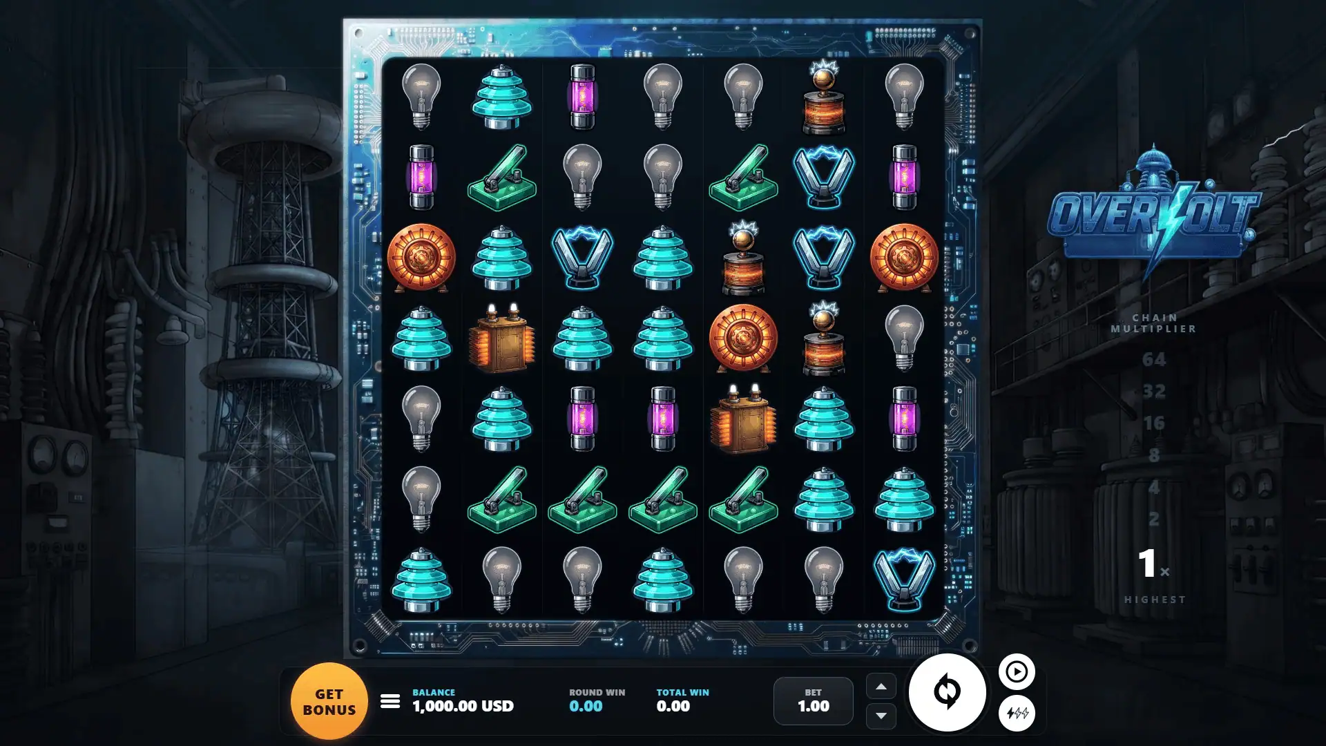 Overvolt slot gameplay reels
