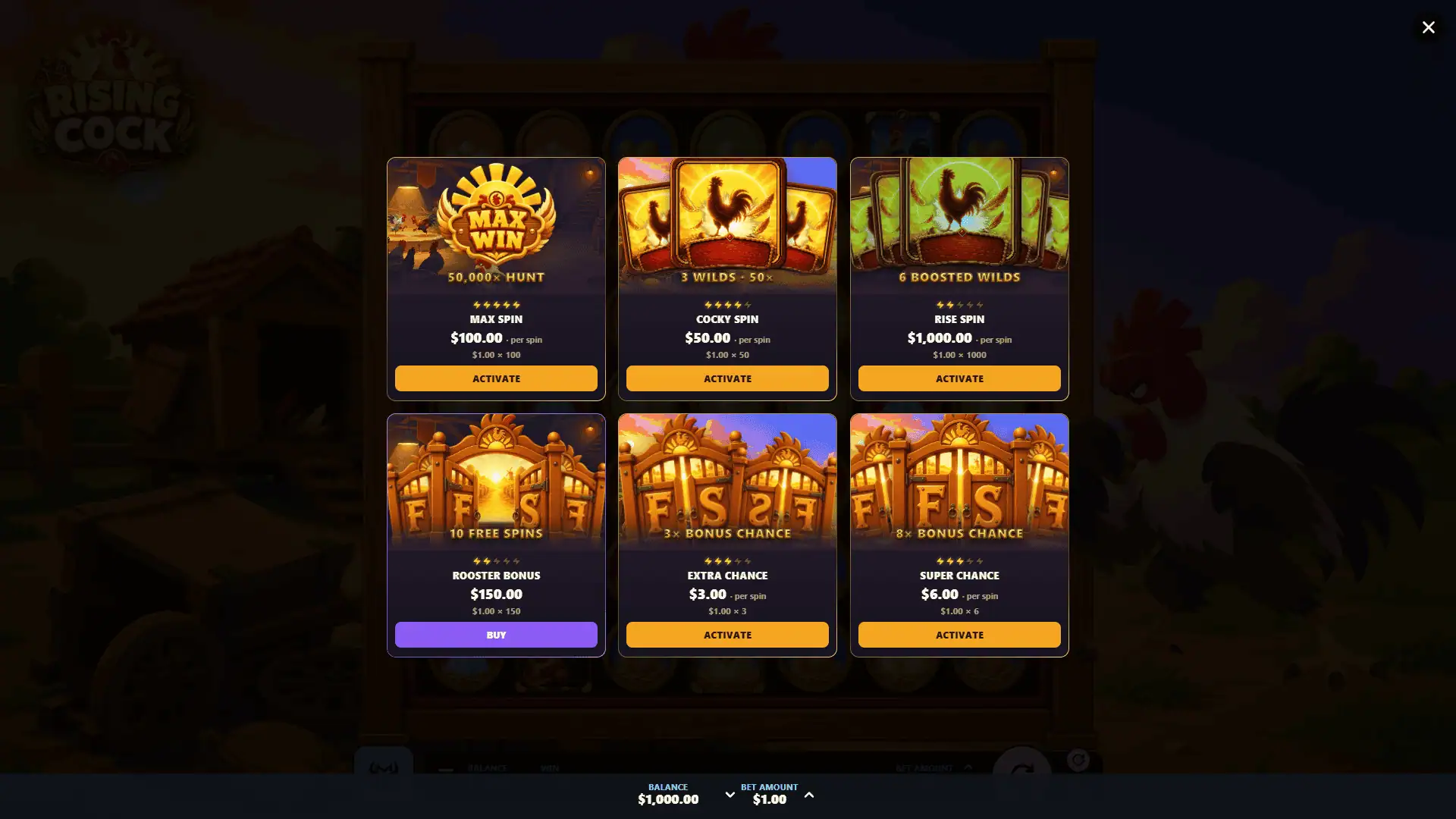 Rising Cock bonus buy menu