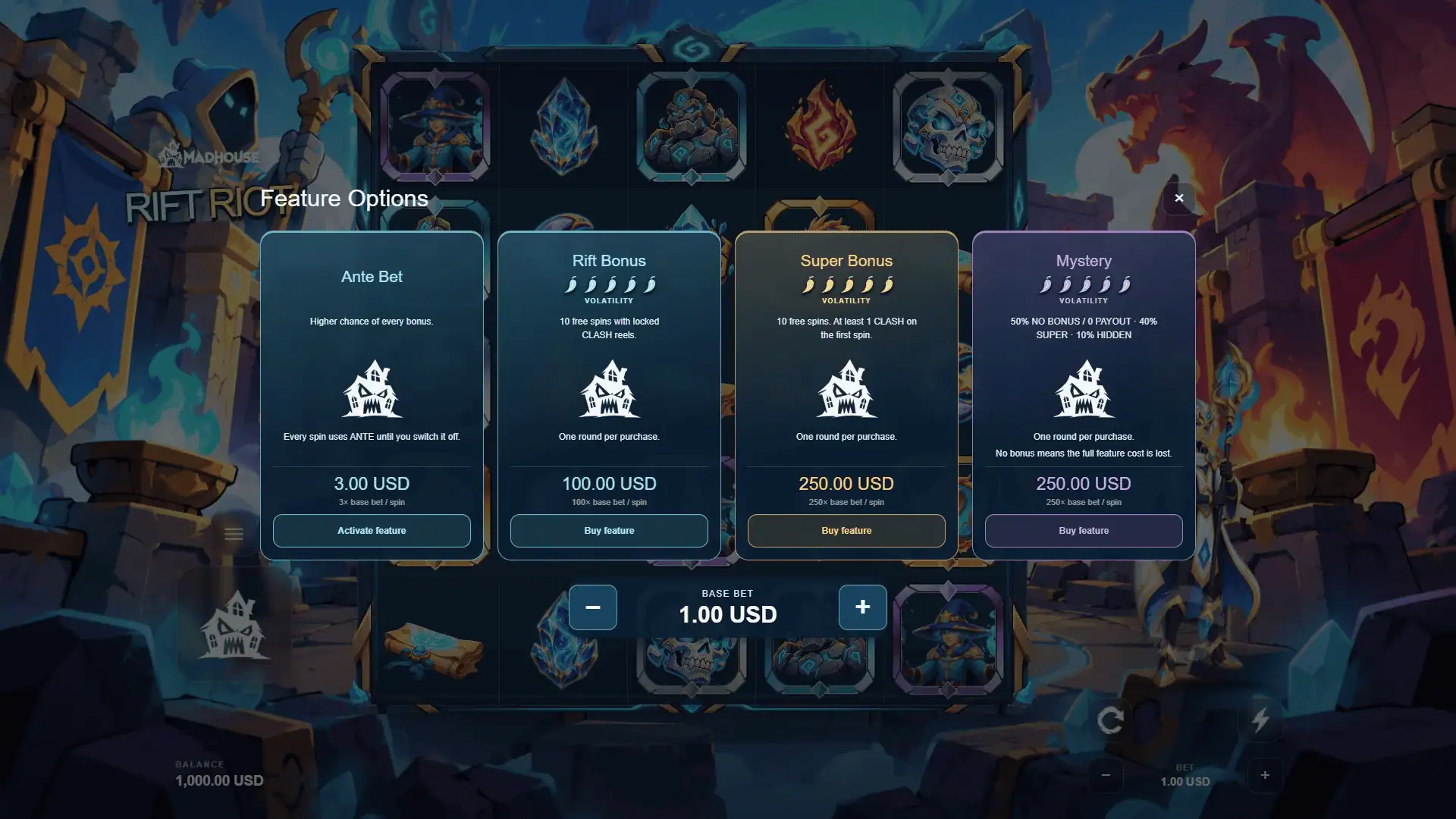 RiftRiot bonus buy menu