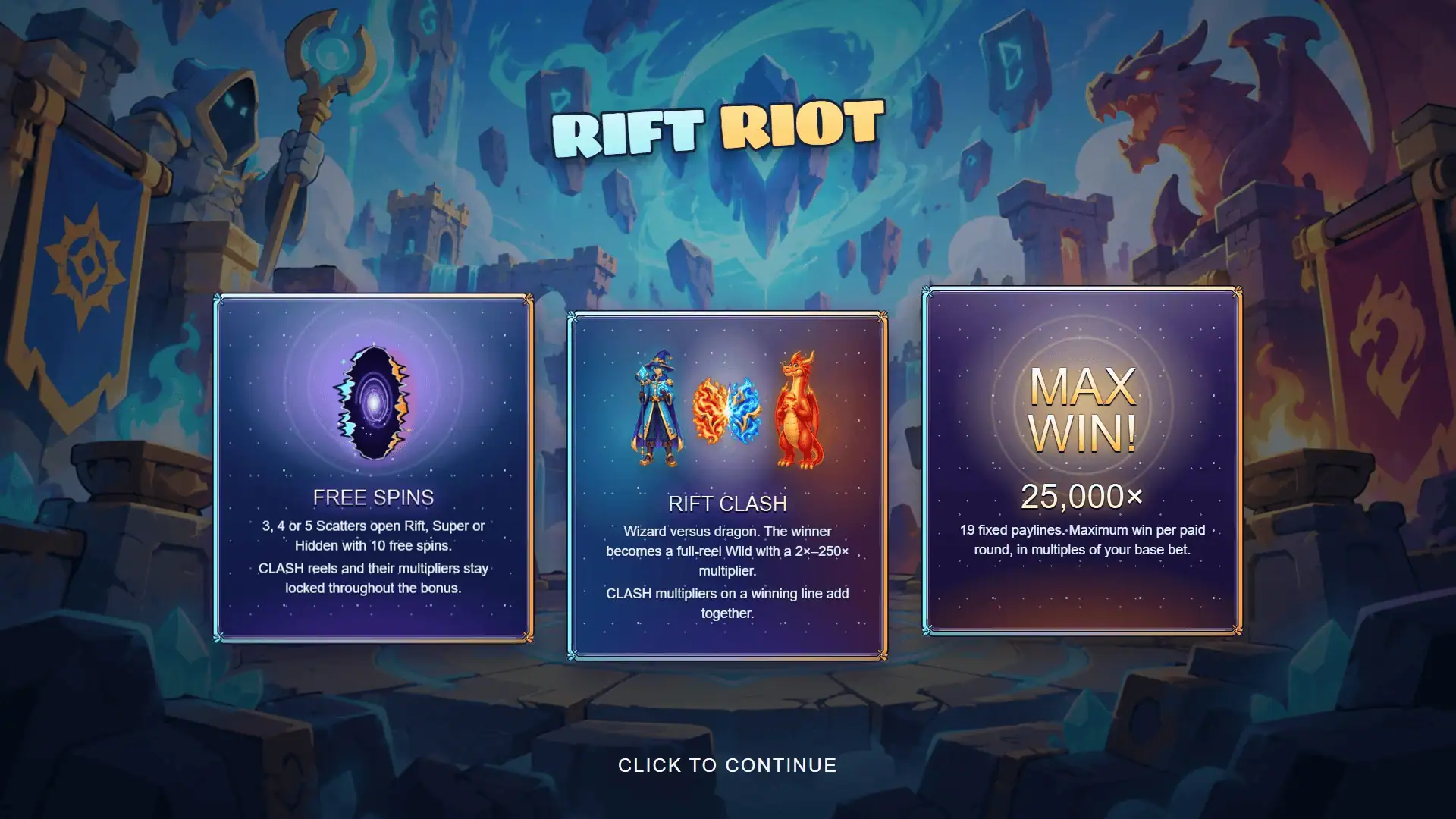 RiftRiot slot intro screen