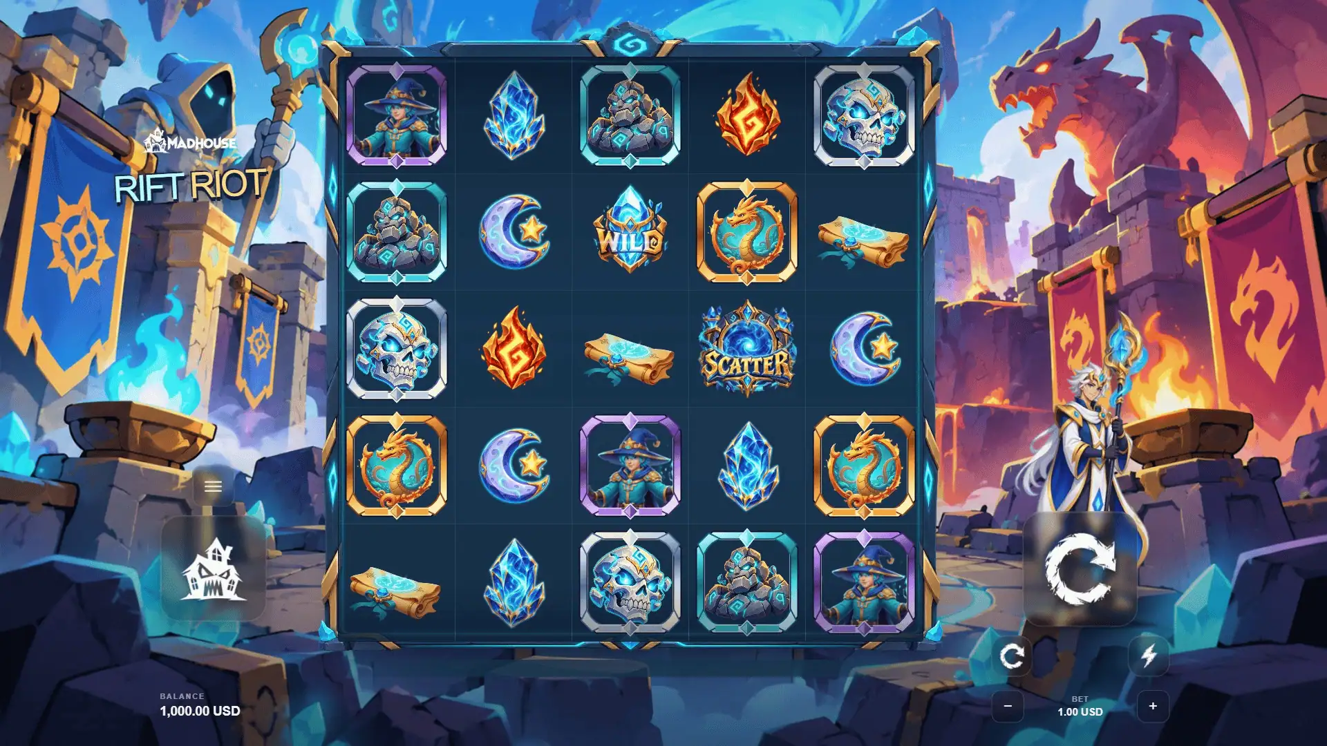 RiftRiot slot gameplay reels