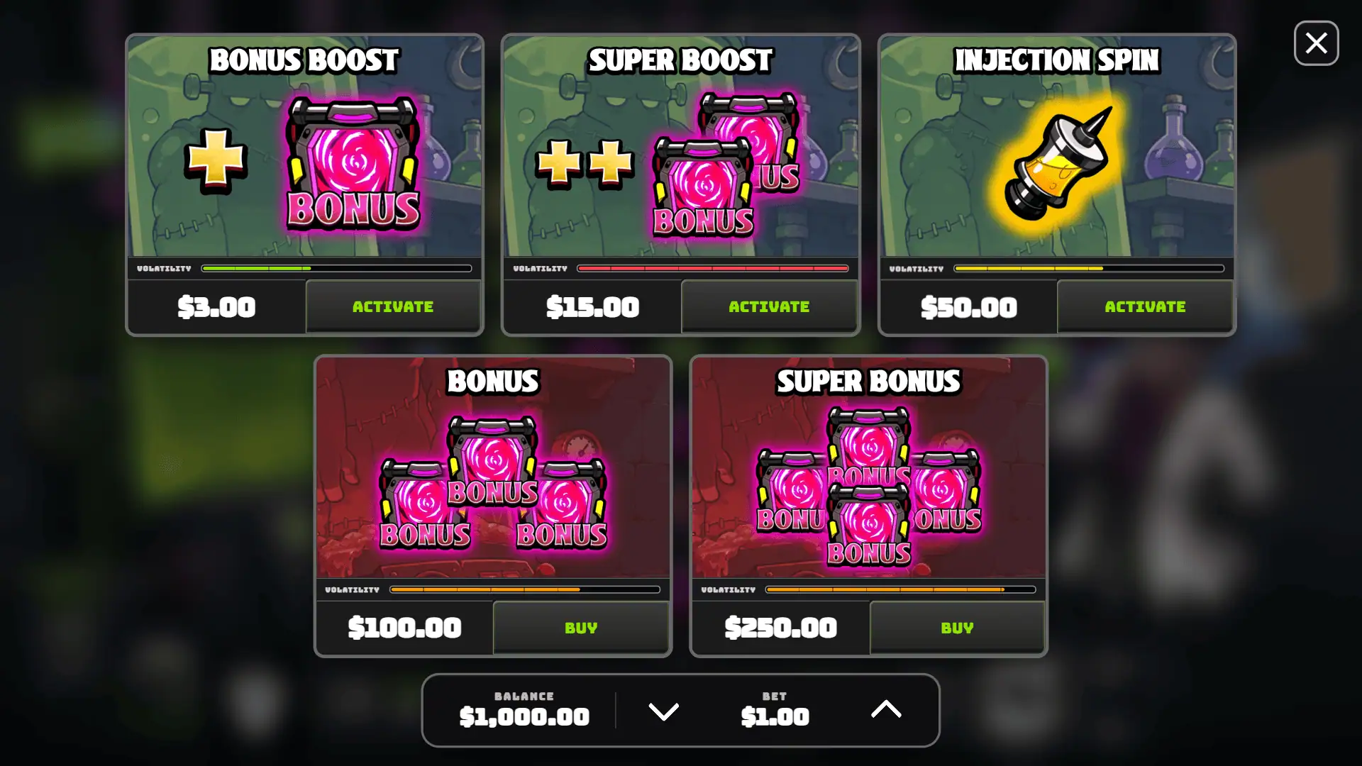 Monster Lab bonus buy menu