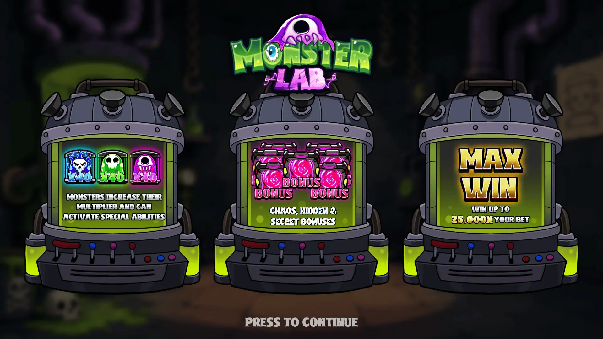 Monster Lab slot intro screen