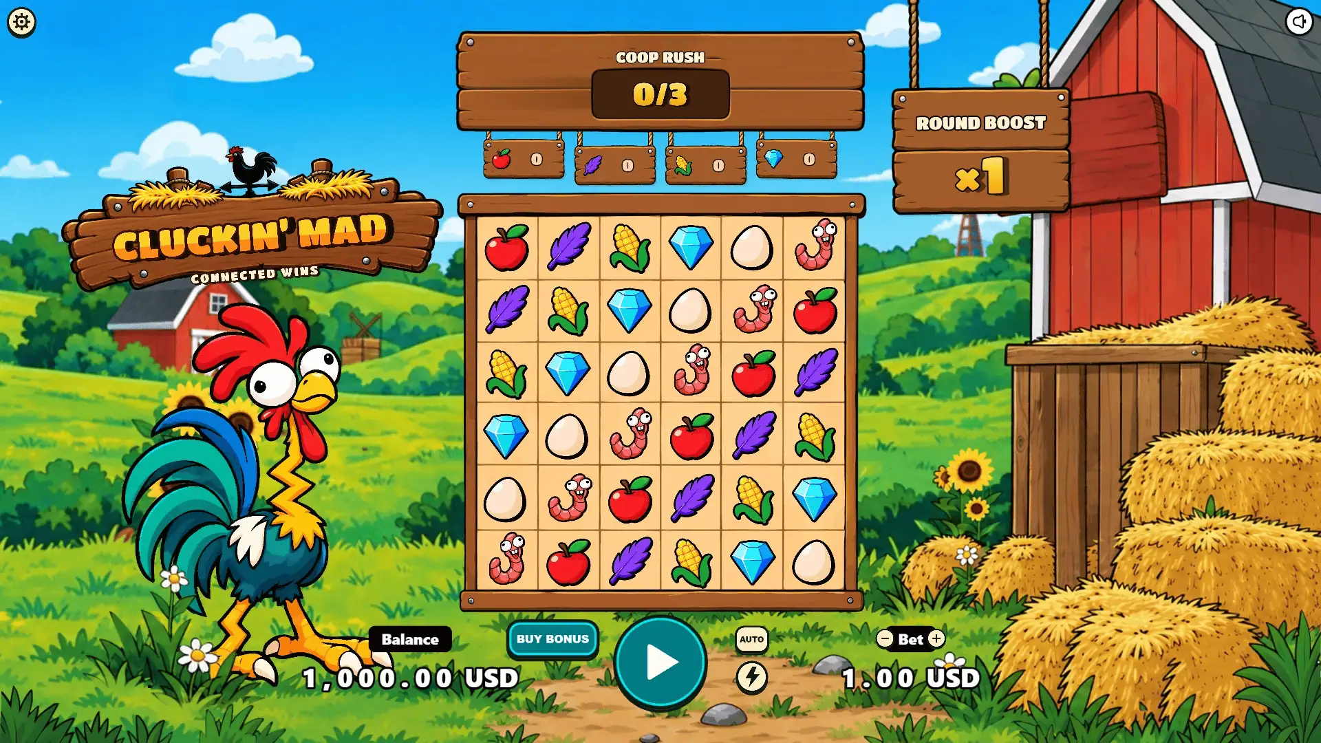 Cluckin Mad slot gameplay reels