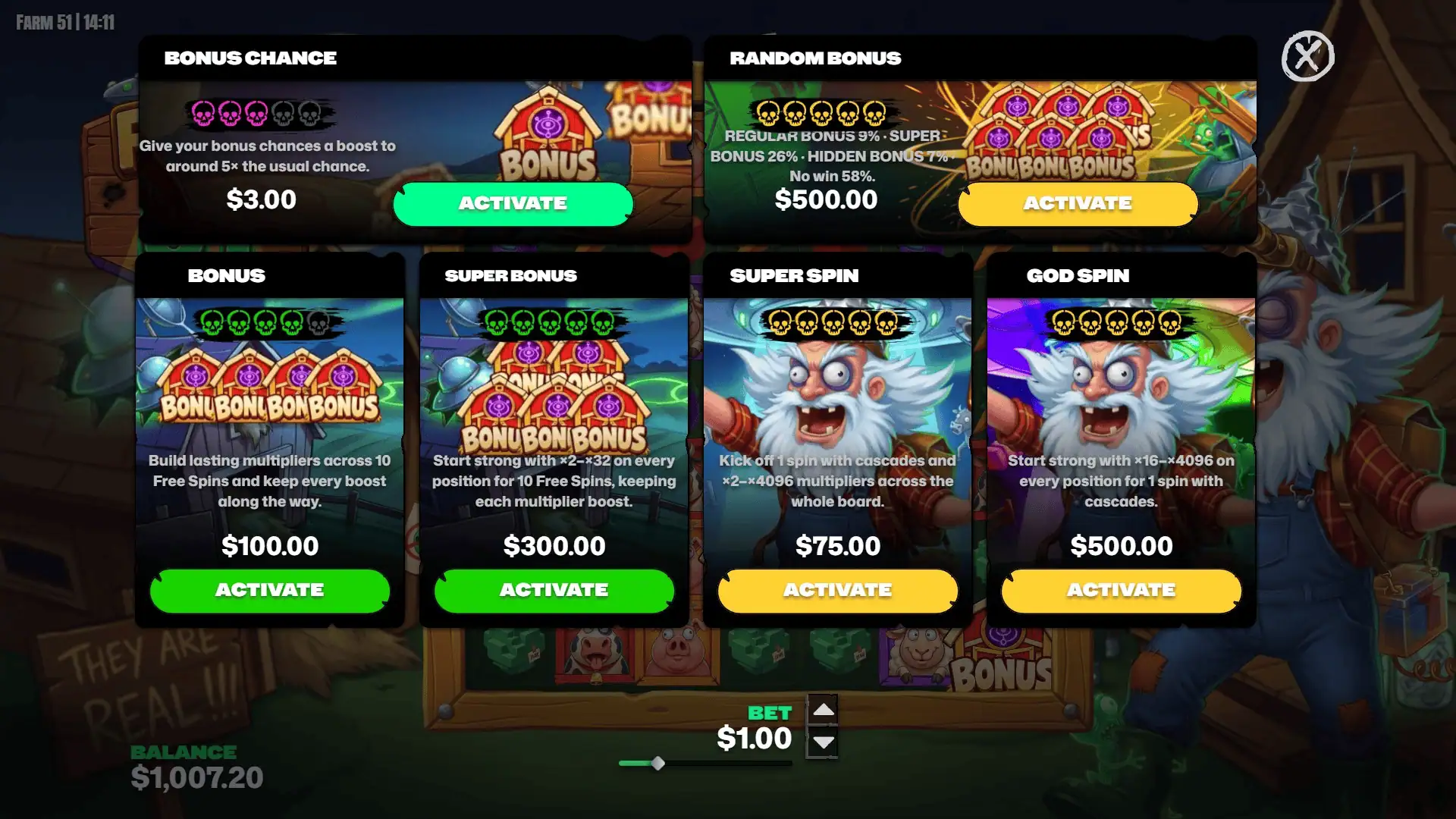 Farm 51 bonus buy menu