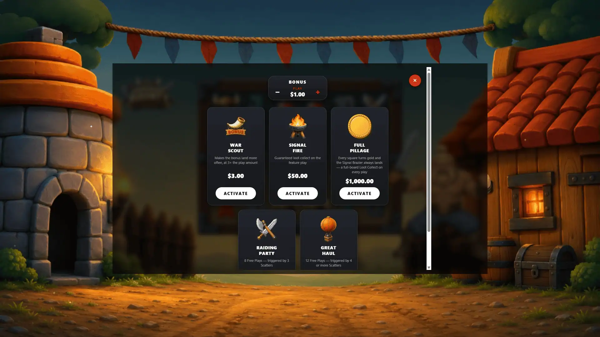 Barbarians Bounty bonus buy menu