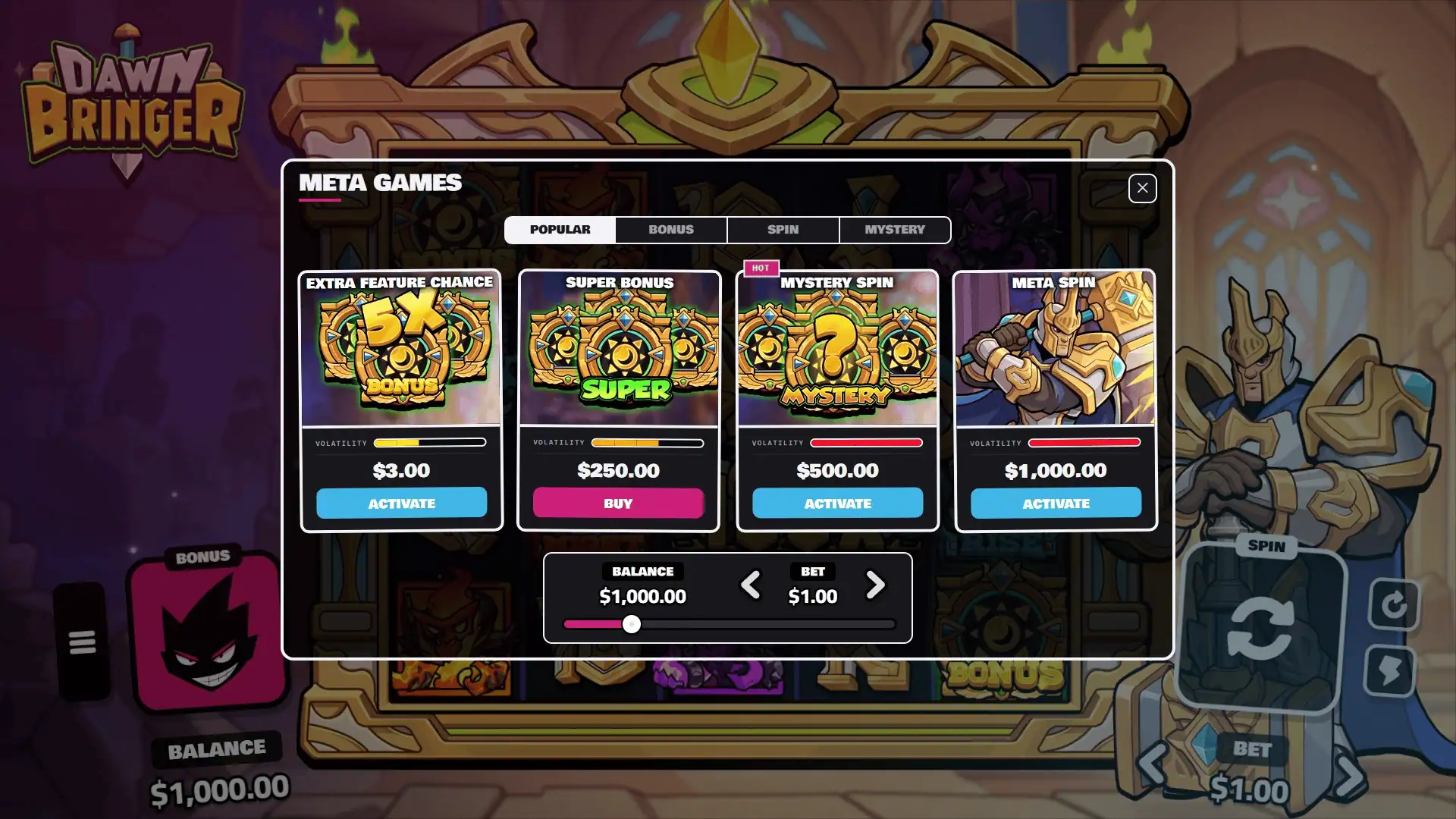 Dawn Bringer bonus buy menu