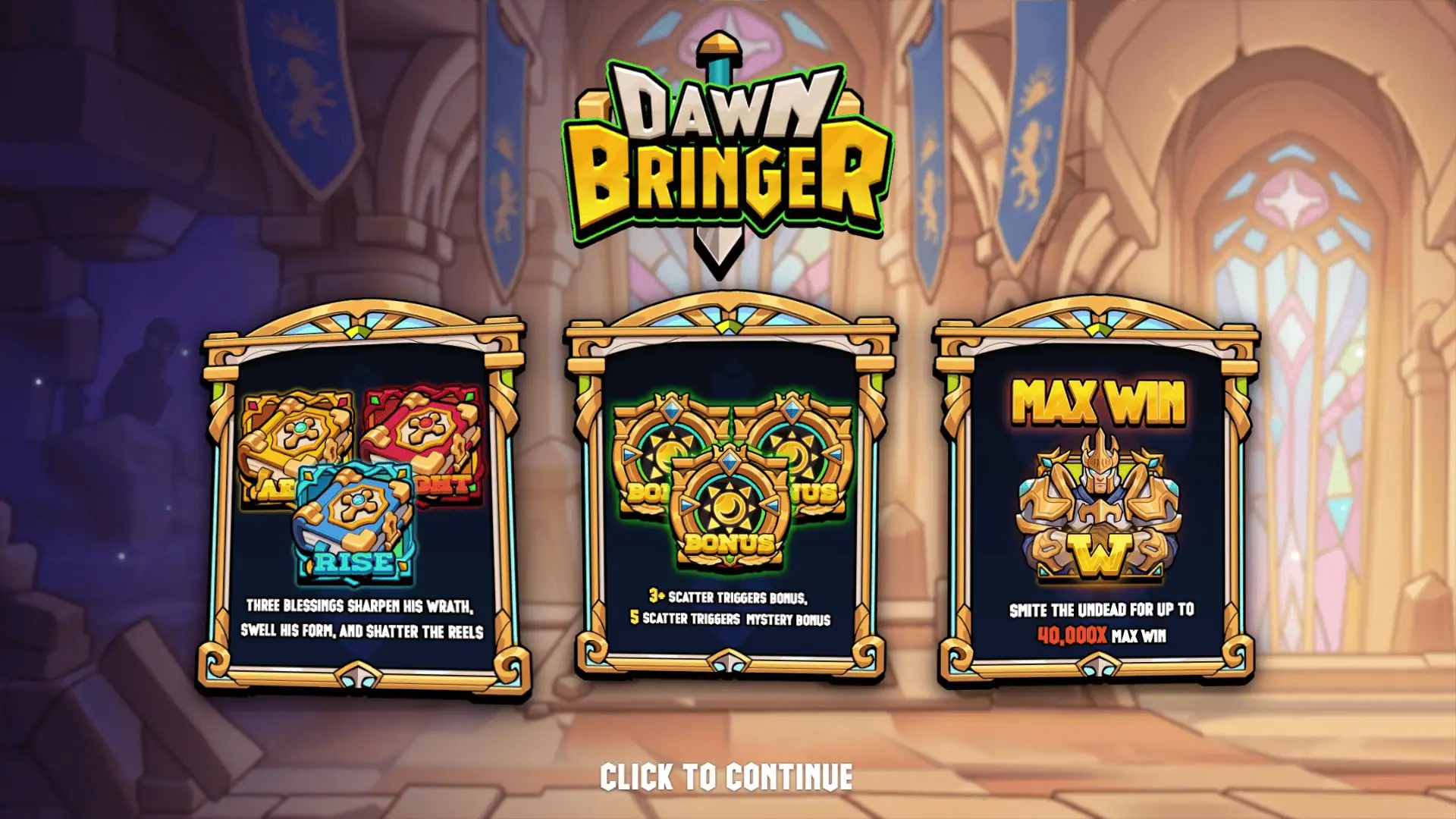 Dawn Bringer slot intro screen