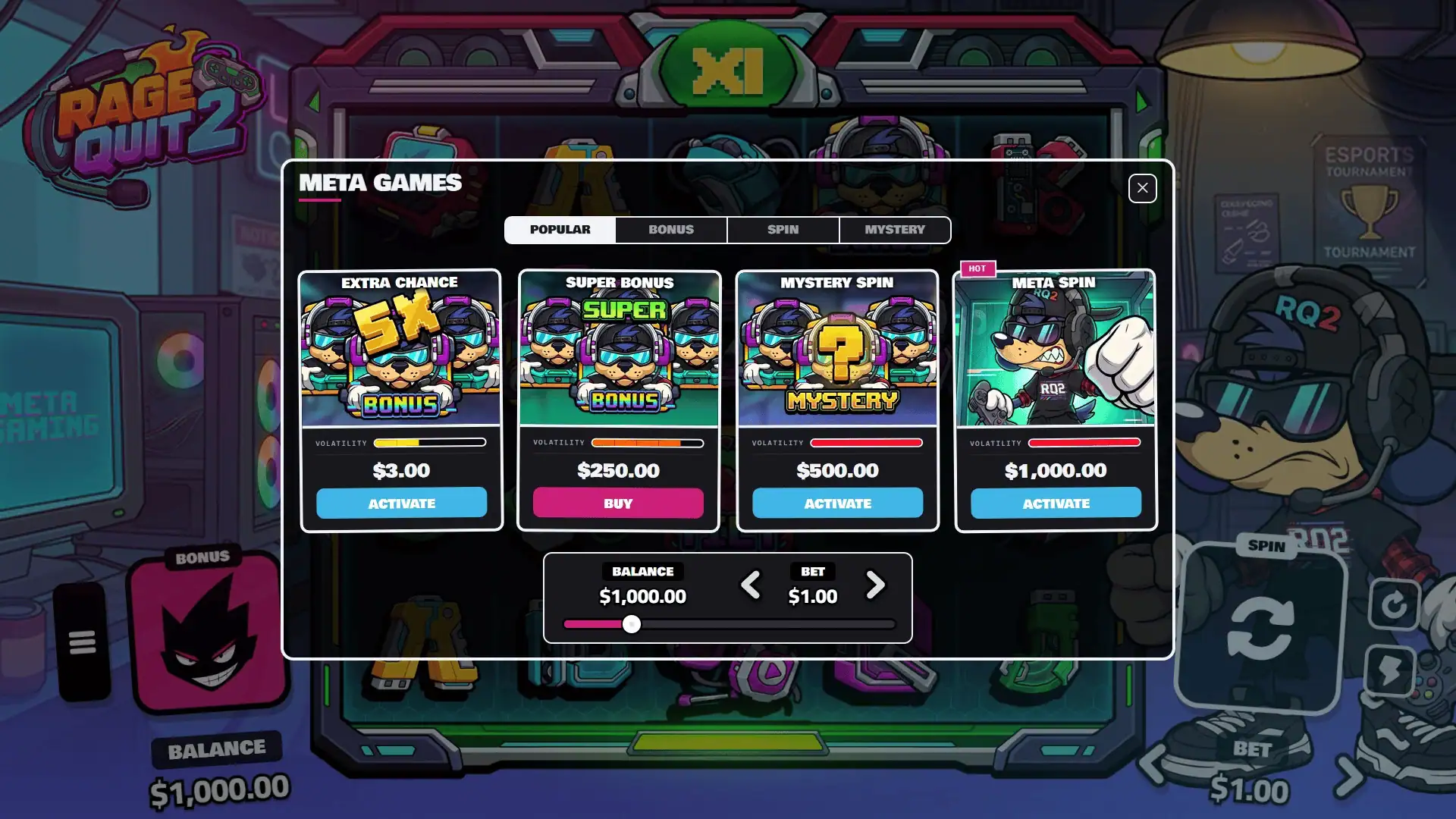 Rage Quit 2 bonus buy menu