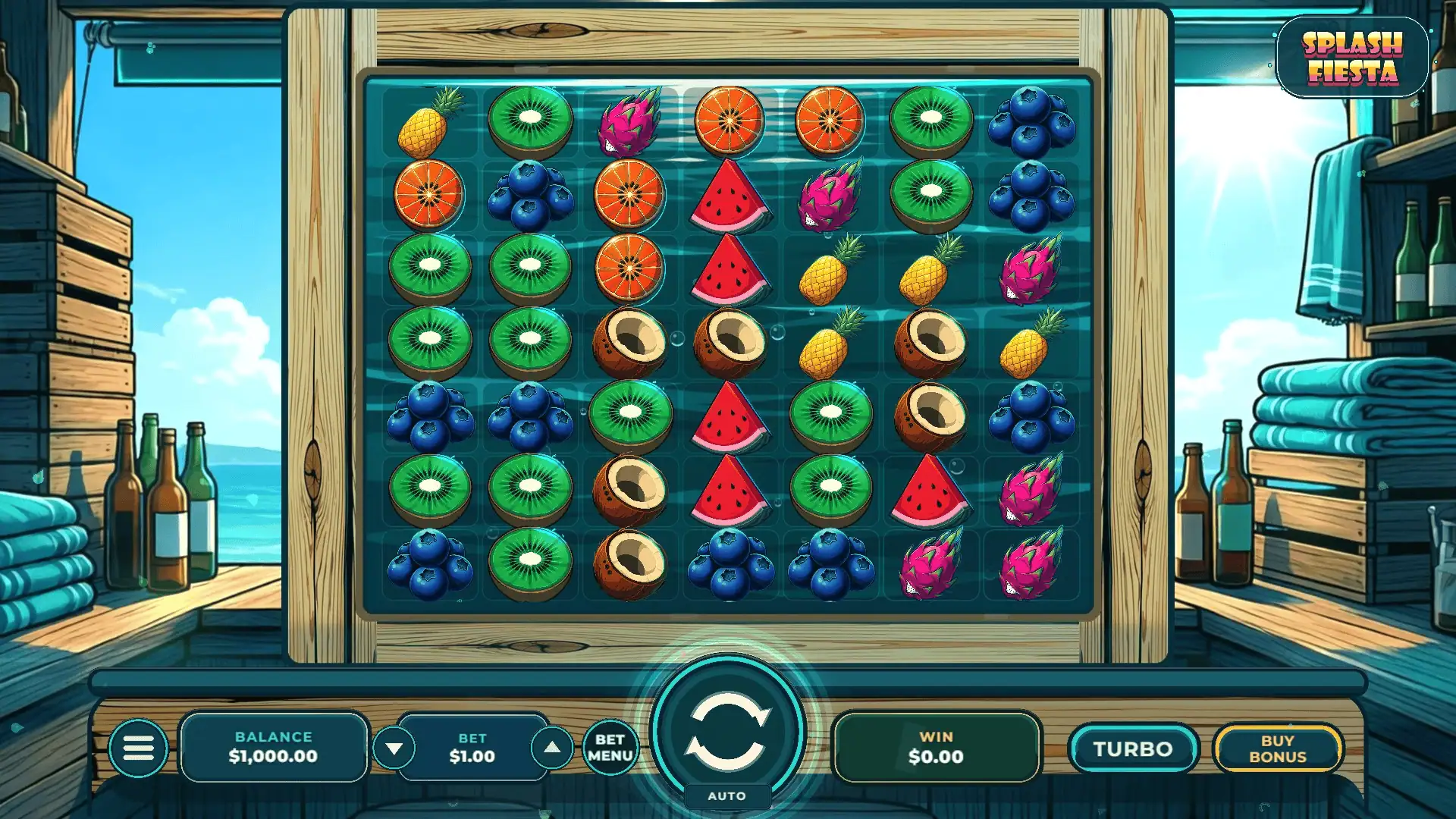 Splash Fiesta Cluster Pays slot gameplay reels