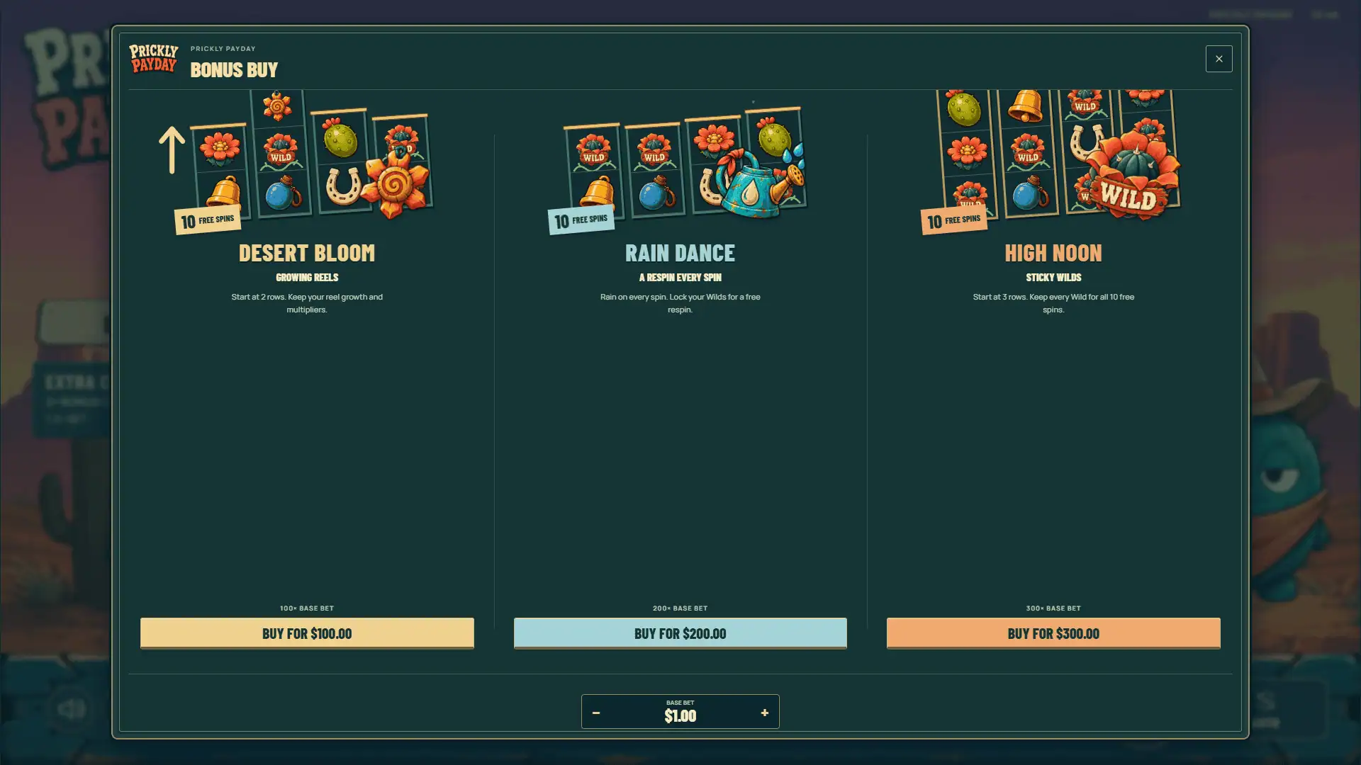 Prickly Payday bonus buy menu