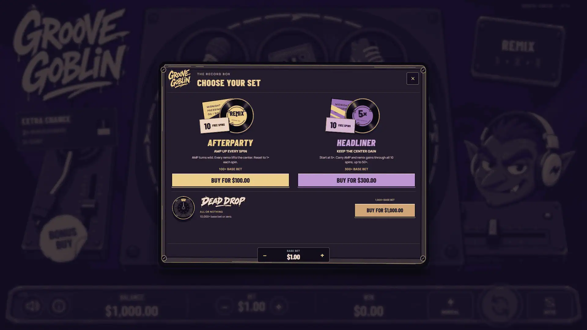 Groove Goblin bonus buy menu
