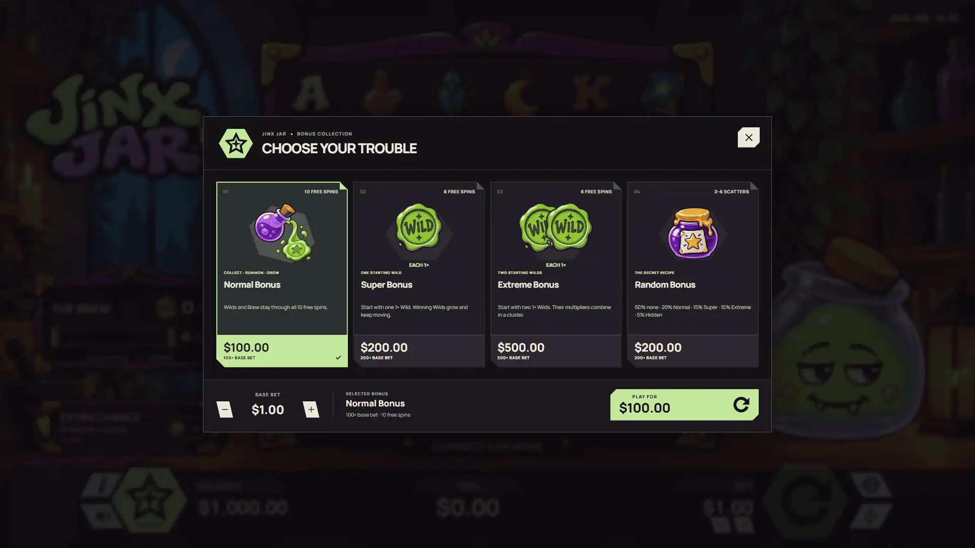 Jinx Jar bonus buy menu