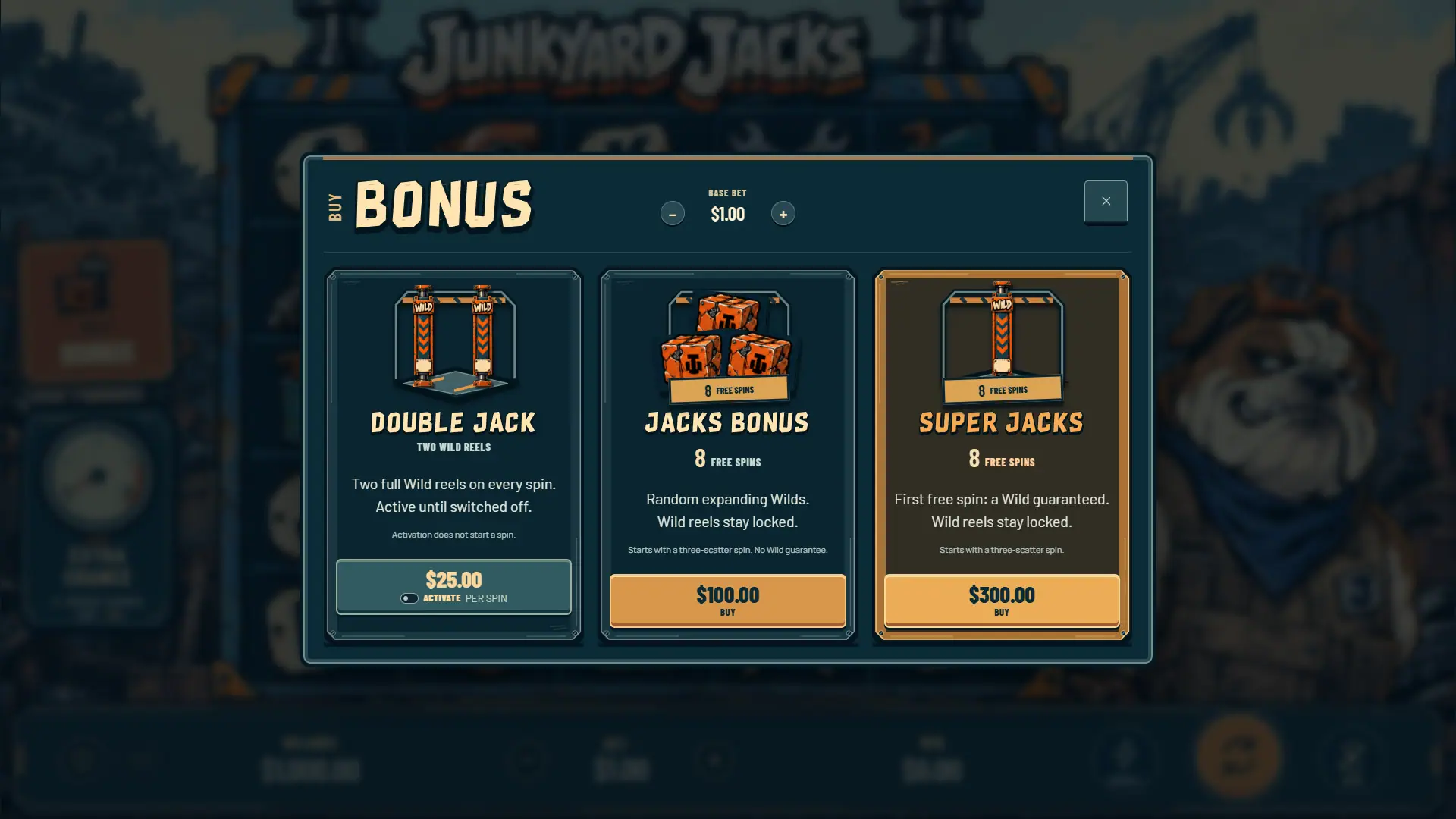 Junkyard Jacks bonus buy menu