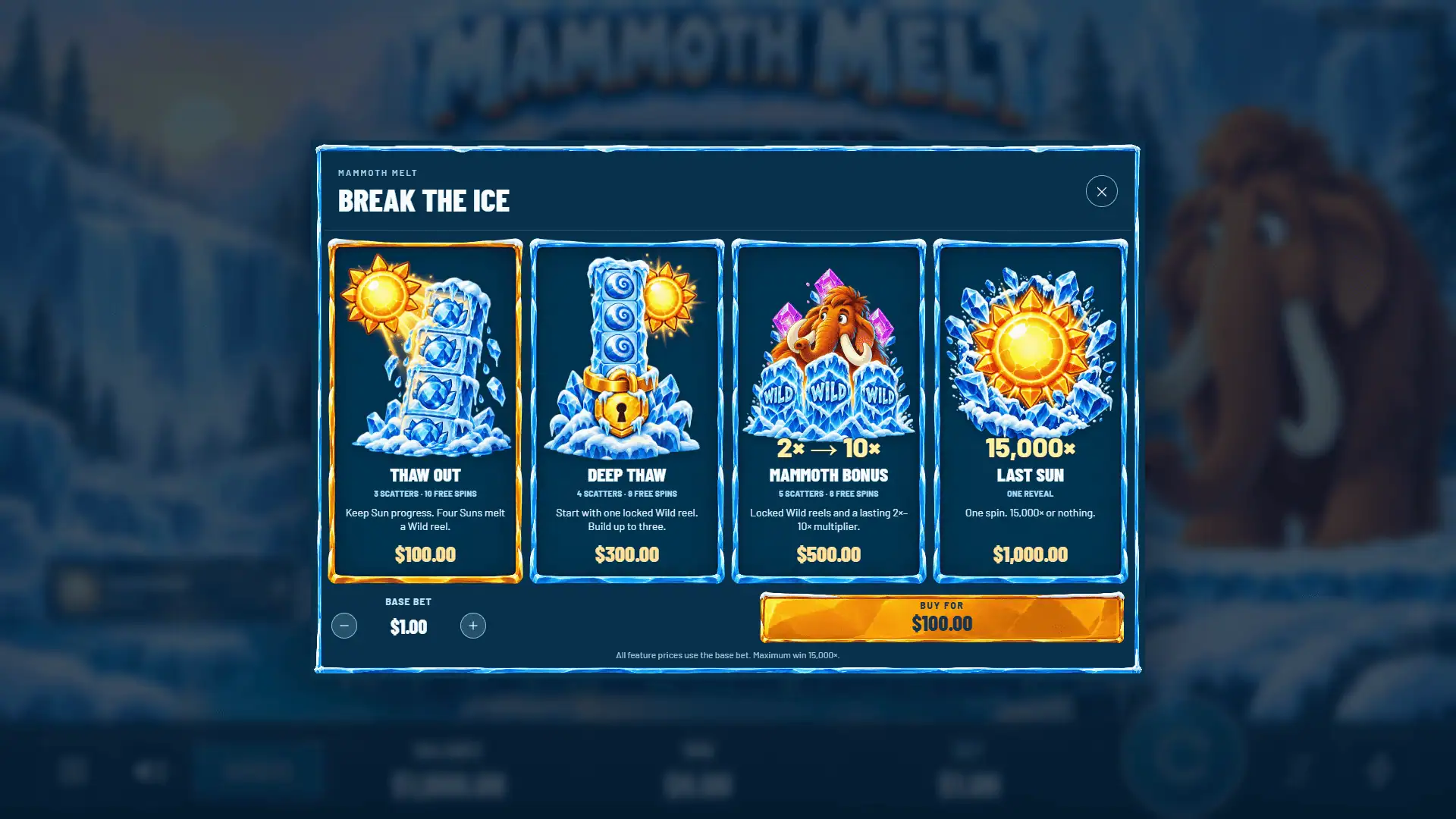 Mammoth Melt bonus buy menu