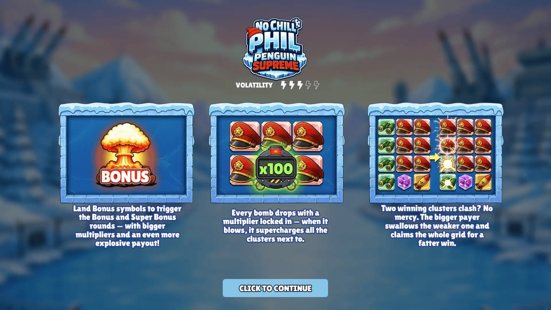 No Chill Phil: Penguin Supreme slot intro screen