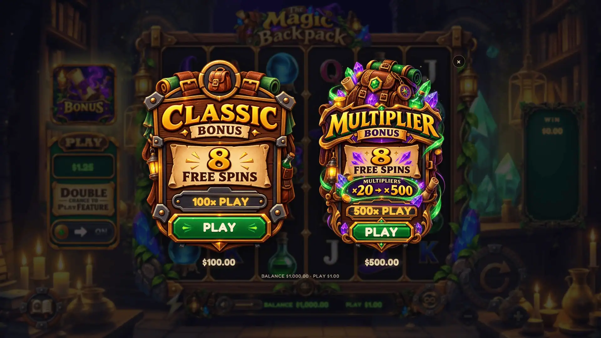 Magic Backpack bonus buy menu