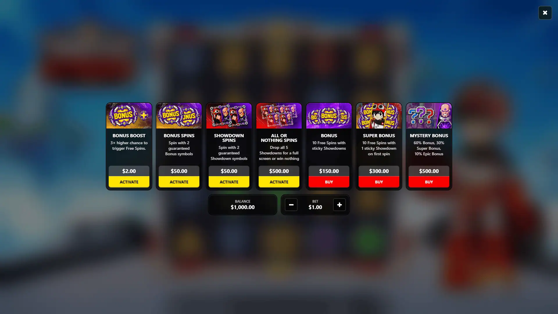 Mech Strike bonus buy menu
