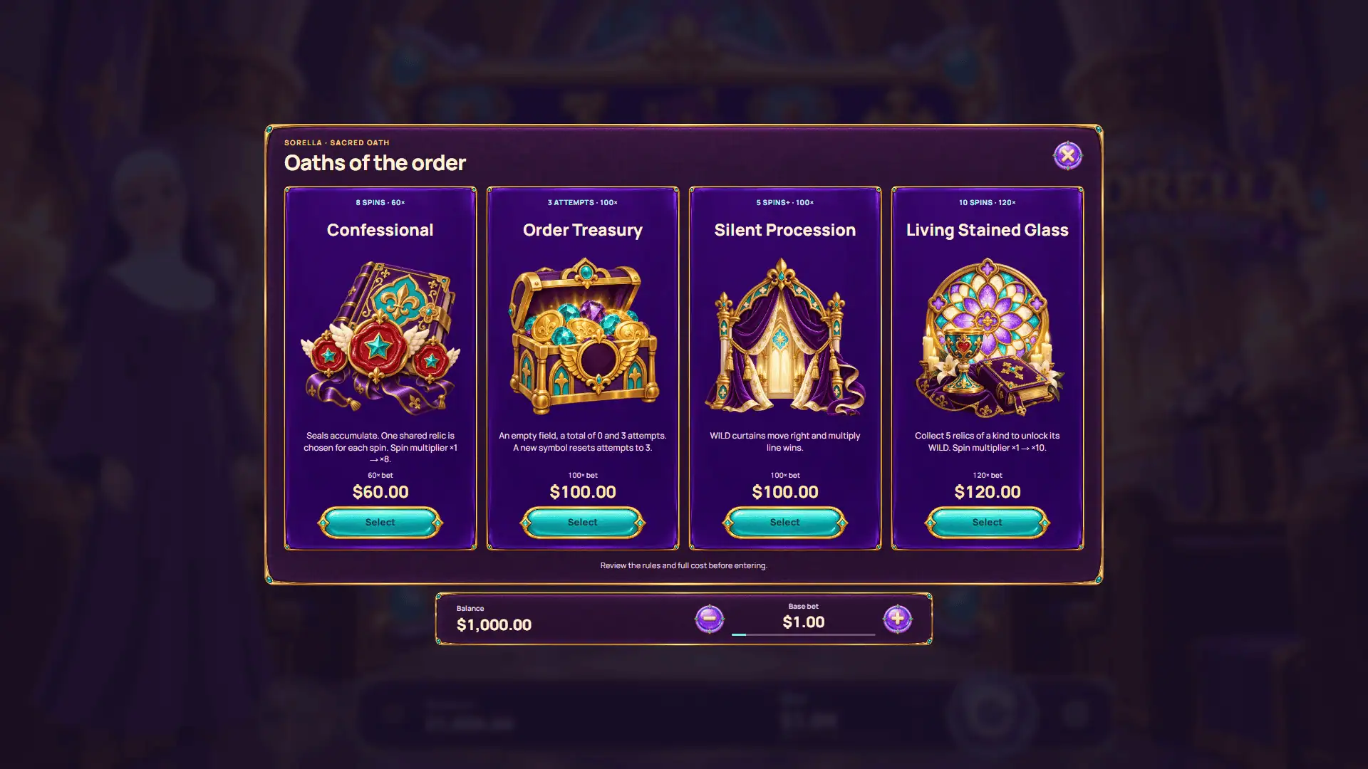 Sorella bonus buy menu